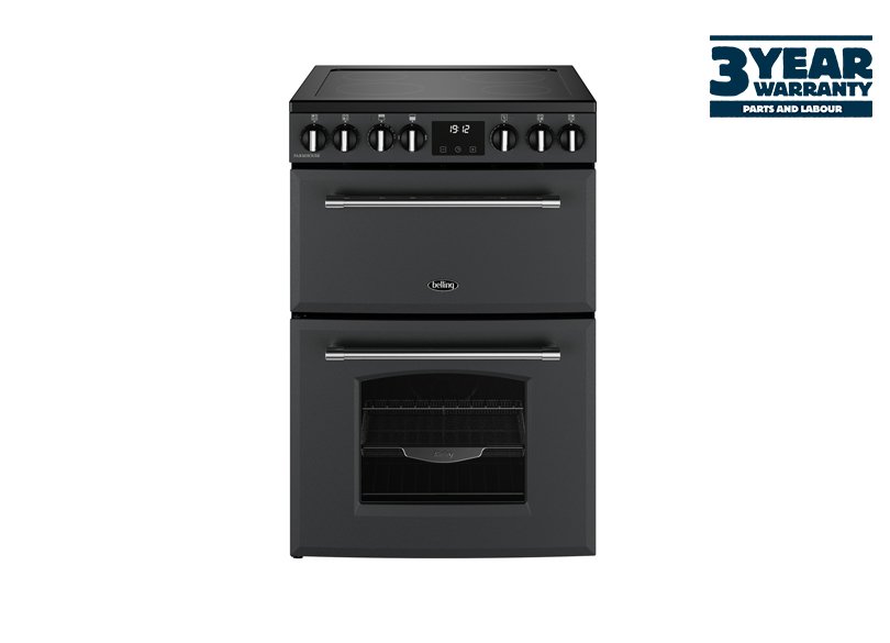 60cm Electric range cooker with a 4 zone ceramic hob, conventional oven & grill, and fanned main oven with AirFry