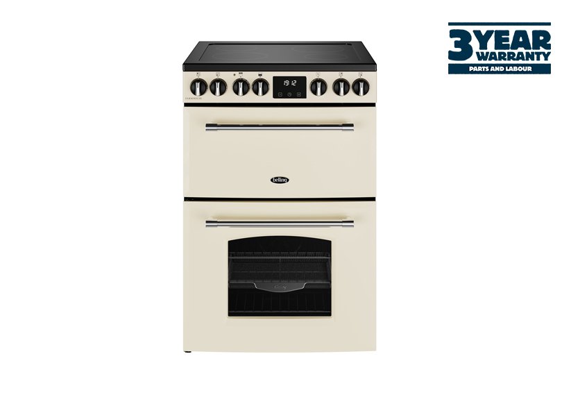 60cm Electric range cooker with a 4 zone ceramic hob, conventional oven & grill, and fanned main oven with AirFry