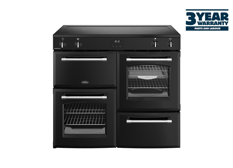 100cm Electric range cooker with a 5 zone induction hob, conventional second oven, separate grill, and main fanned oven with AirFry