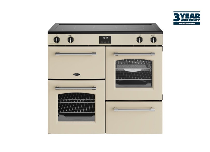 100cm Electric range cooker with a 5 zone induction hob, conventional second oven, separate grill, and main fanned oven with AirFry