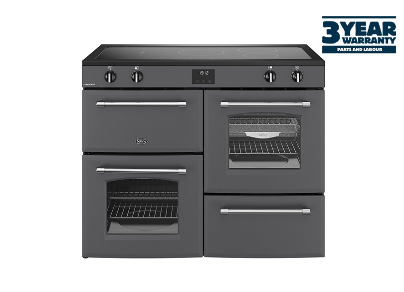 110cm Electric range cooker with a 5 zone induction hob, conventional second oven, separate grill, and main fanned oven with AirFry
