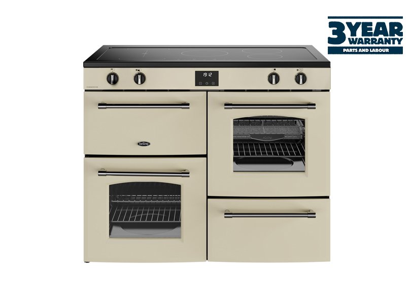 110cm Electric range cooker with a 5 zone induction hob, conventional second oven, separate grill, and main fanned oven with AirFry