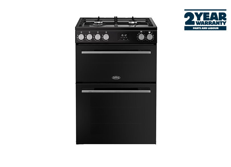 60cm Dual fuel cooker, with a 4 burner gas hob, conventional oven & grill, and fanned main oven