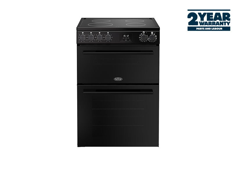 60cm Electric cooker, with a 4 zone ceramic hob, conventional oven & grill, and fanned main oven