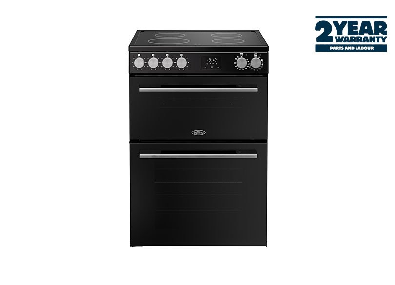 60cm Electric cooker, with a 4 zone ceramic hob, conventional oven & grill, and fanned main oven