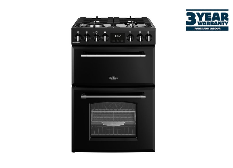 60cm Dual fuel range cooker with a 4 burner gas hob, conventional oven & grill, and fanned main oven with AirFry