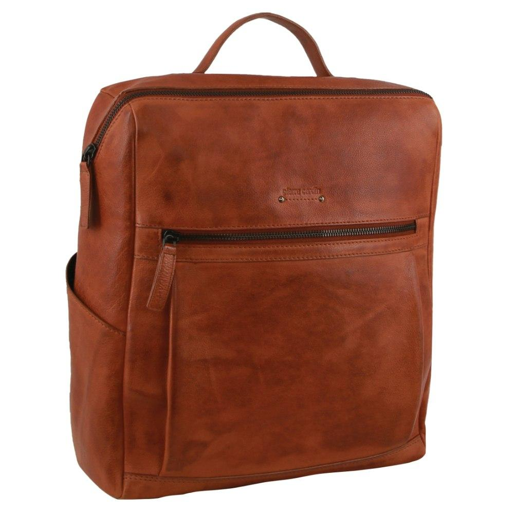 Pierre_Cardin_Italian_Leather_Unisex_Backpack_Bag_w_15"_Laptop_Insert_in_Cognac