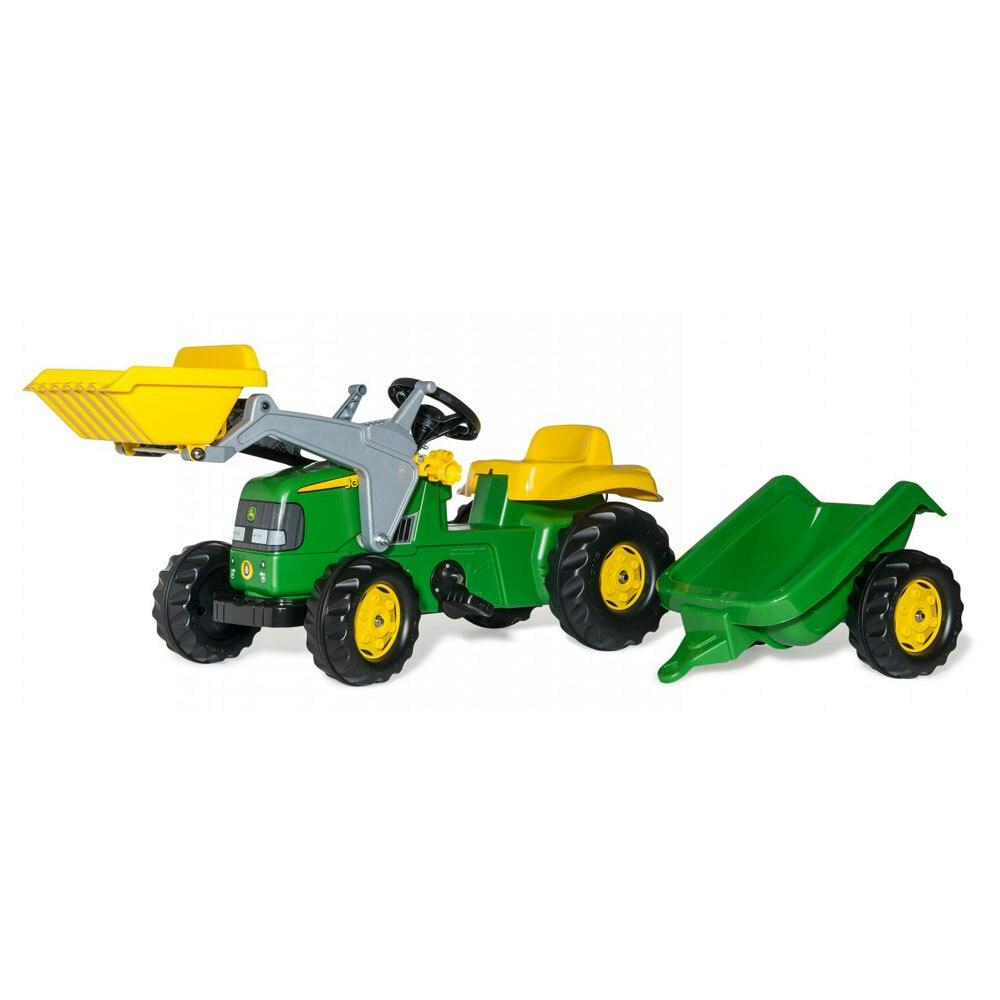 John_Deere_161cm_Rolly_Classic_Pedal_Tractor_Front_Kids_Loader_w/_Trailer_Green