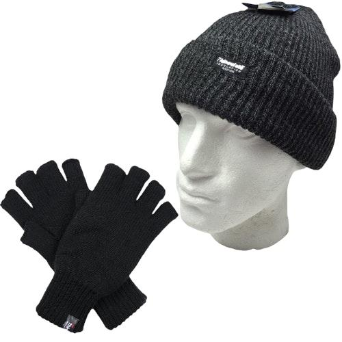 2pcs_Winter_Set_Mens_3M_Thinsulate_Beanie_Hat_+_Knitted_Fingerless_Gloves_Snow