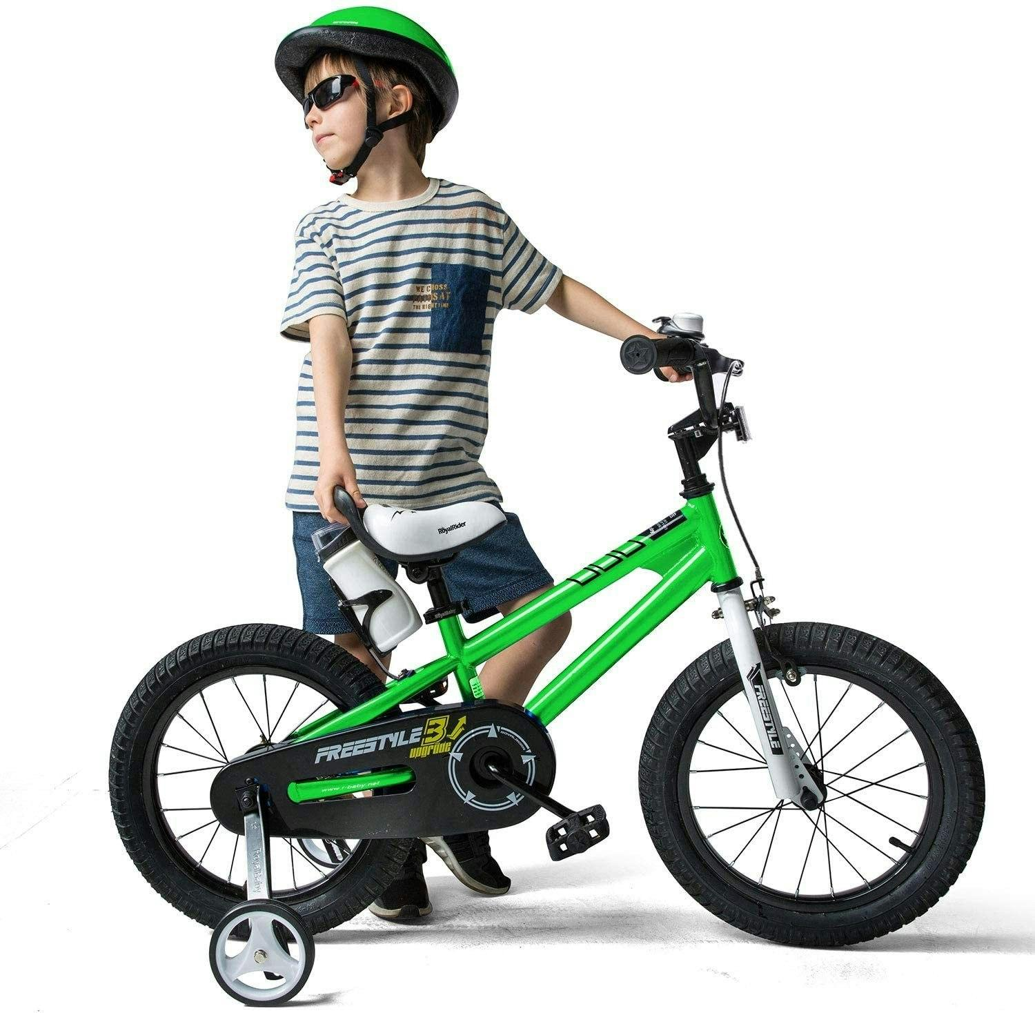 BMX_Freestyle_Pedal_Brake_Kids_Bike_for_Boys_and_Girls_Green_16_in_With_Training_Wheels_and_Kickstand