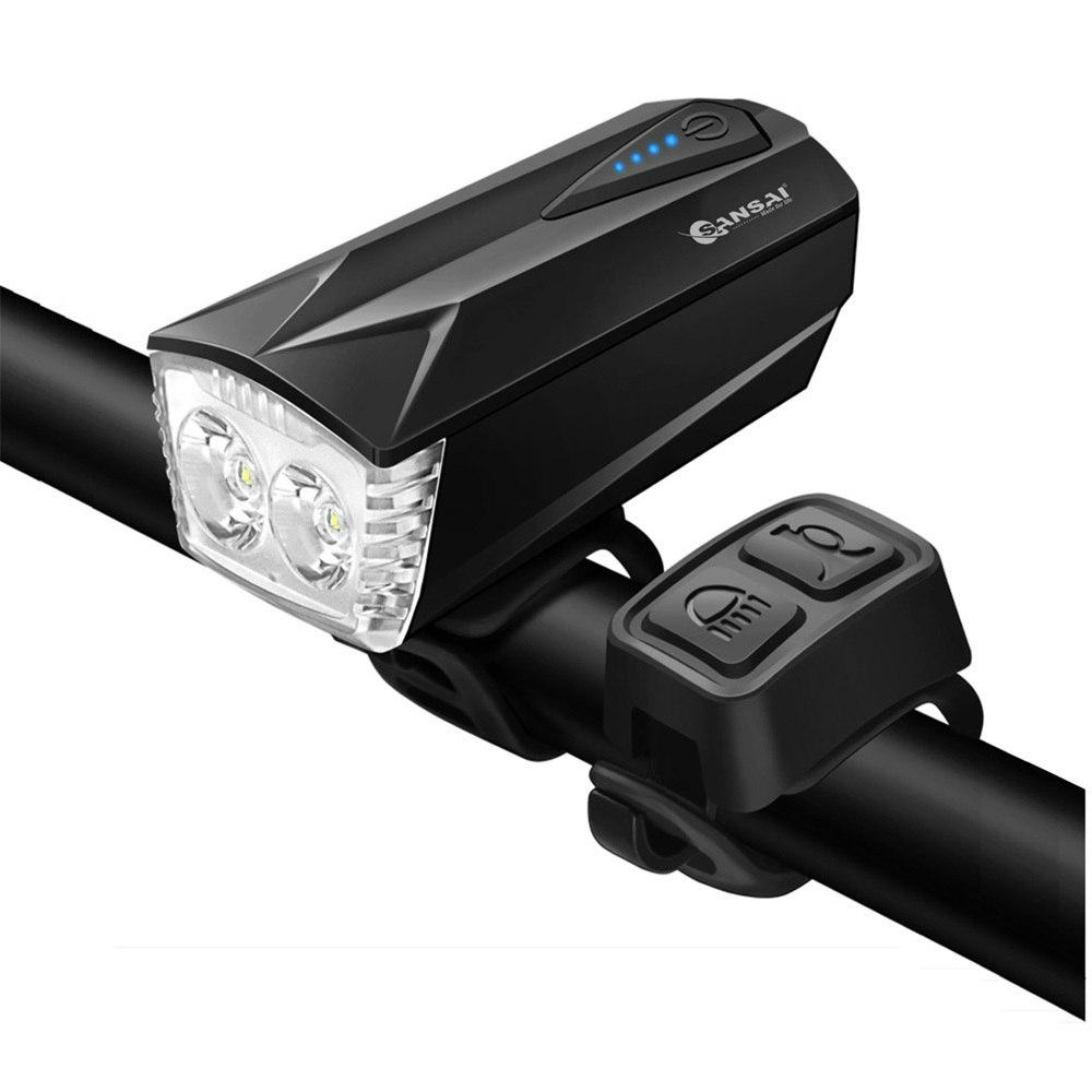 Sansai_9.3cm_USB_Rechargeable_Bicycle/Bike_Headlight_w/Remote_Switch/Horn