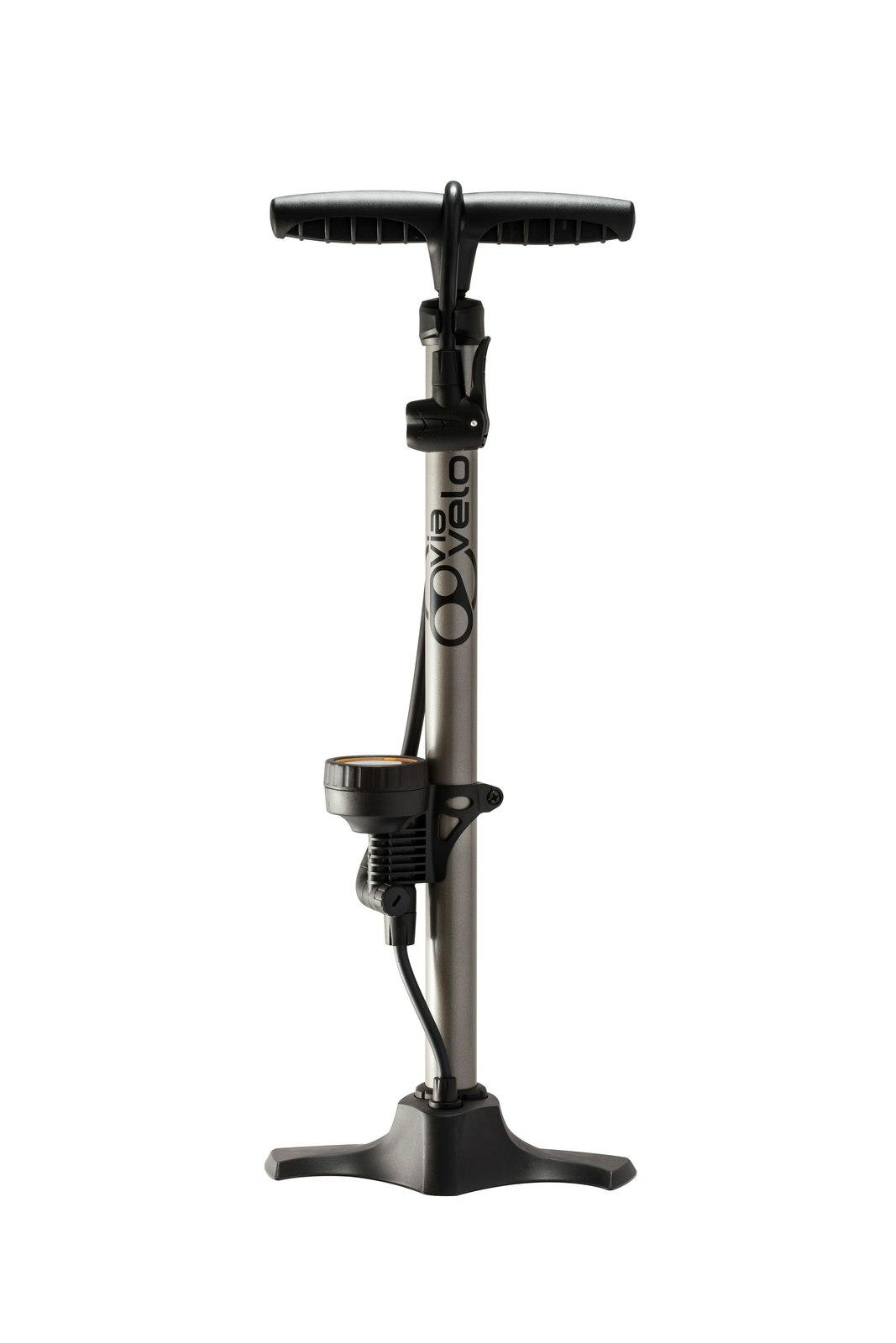 Pump_Floor_HP_Steel_160Psi_W/_Guage_Silver_Universal_Double_Pump_Head_Via_Velo_Brand