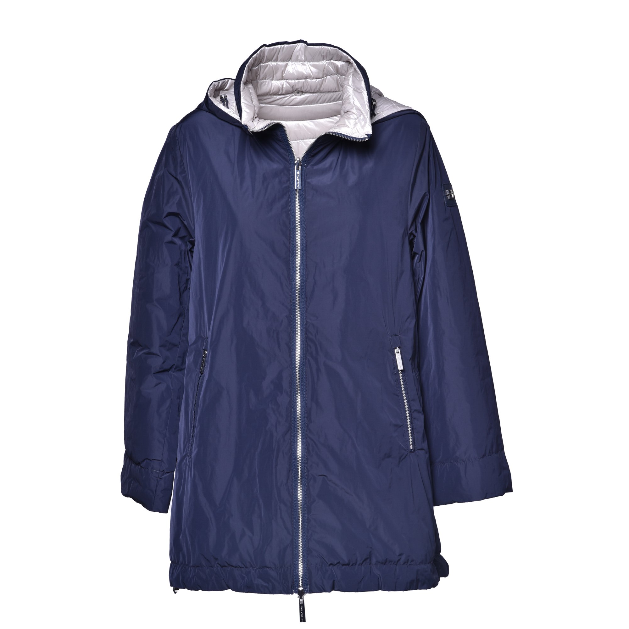 Reversible parka in navy blue fabric image