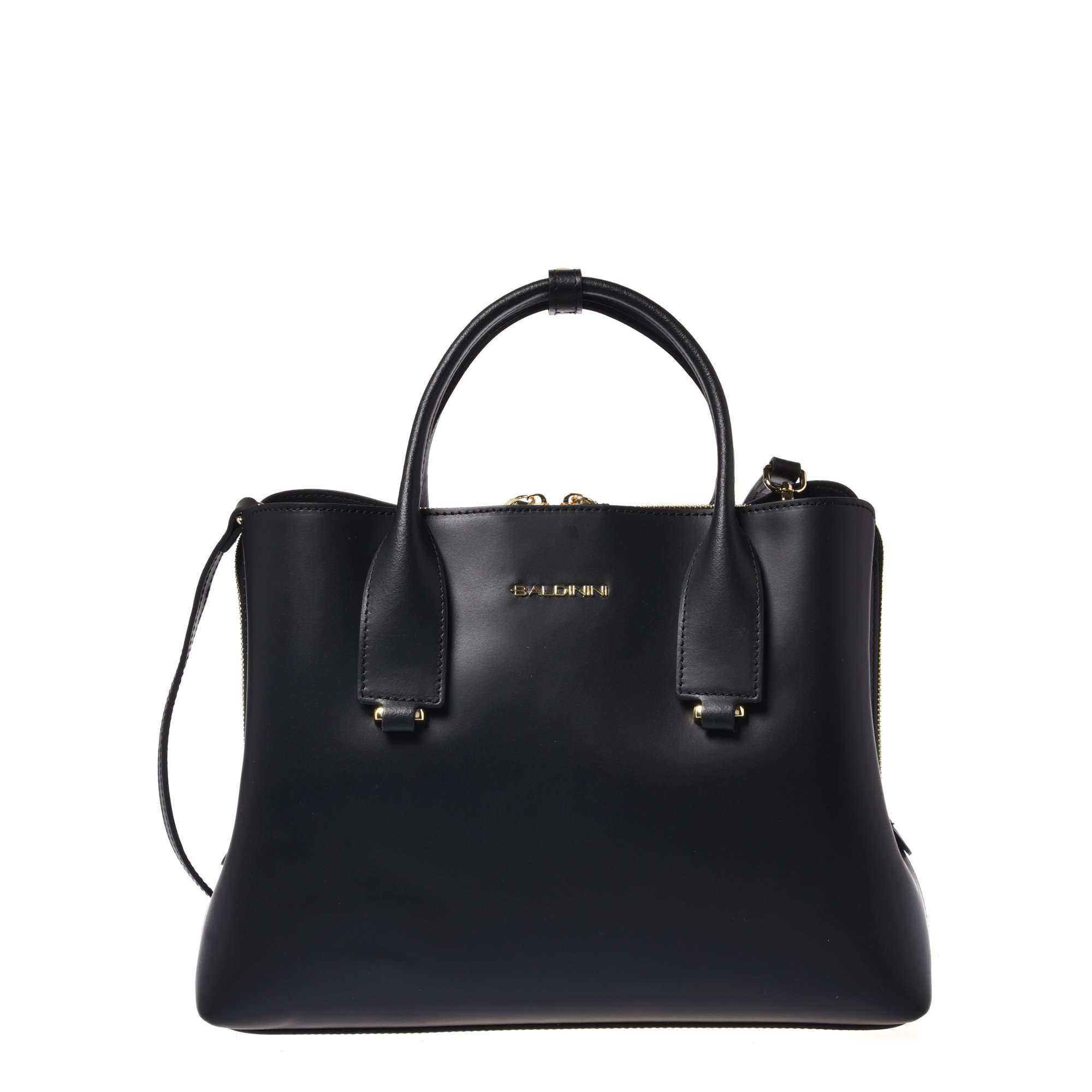 Black leather handbag image