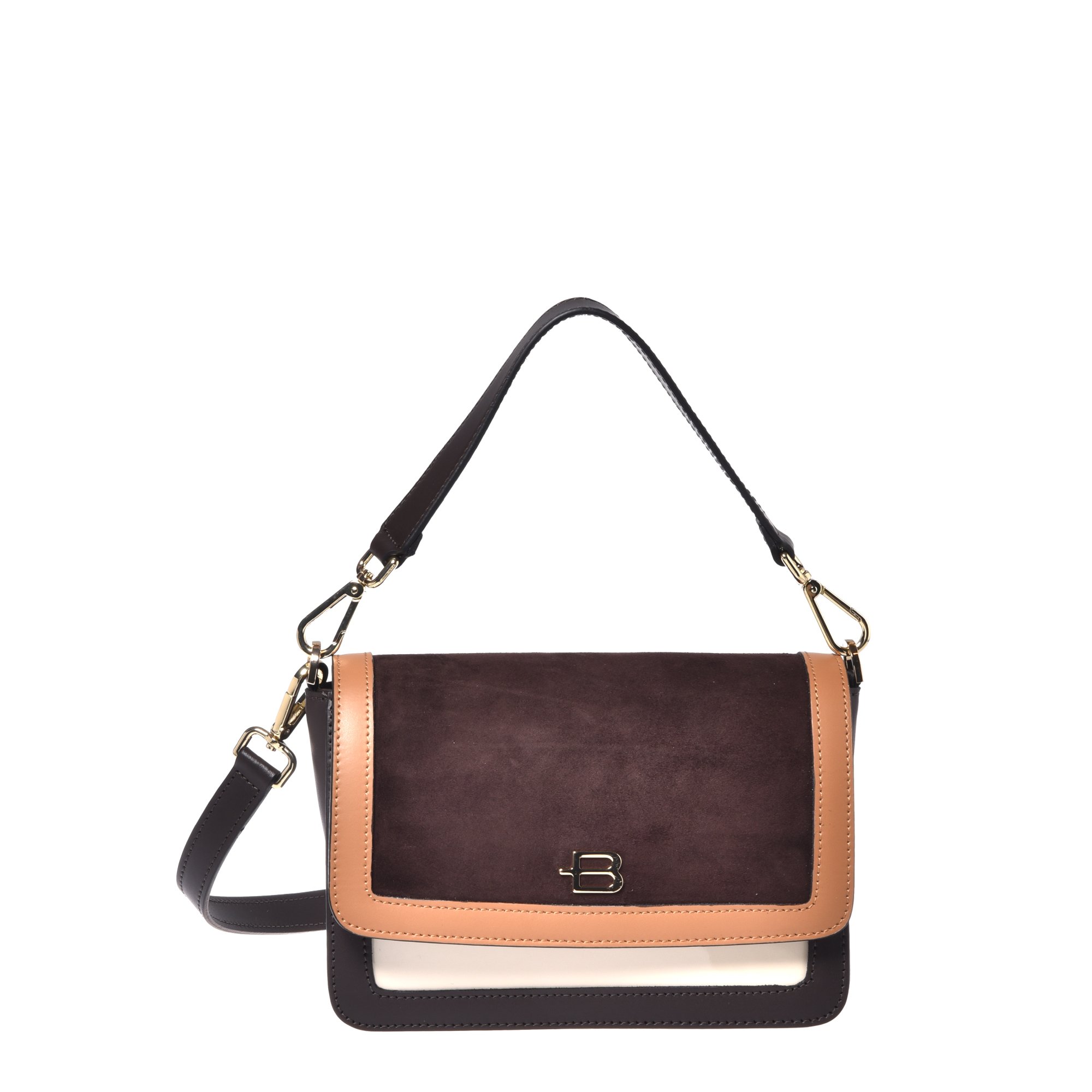 Brown leather and suede shoulder bag image