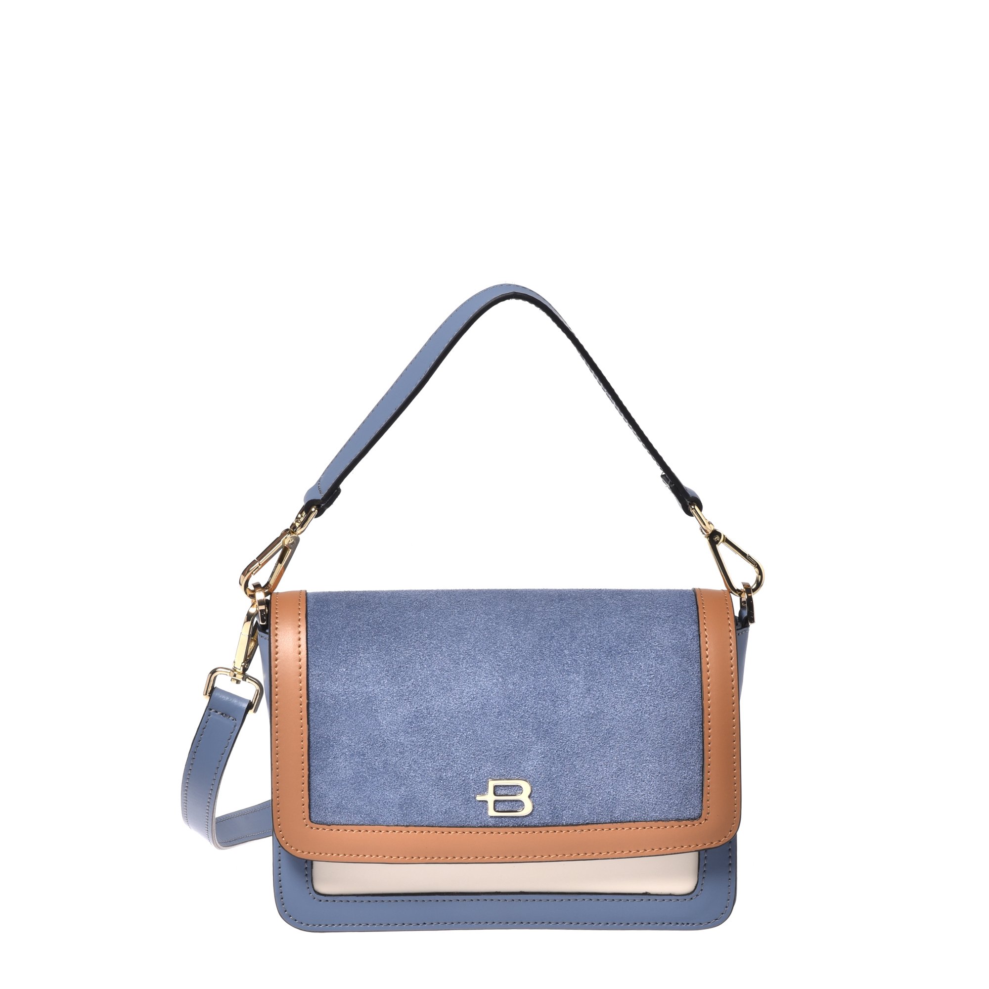 Air force blue suede and leather shoulder bag image