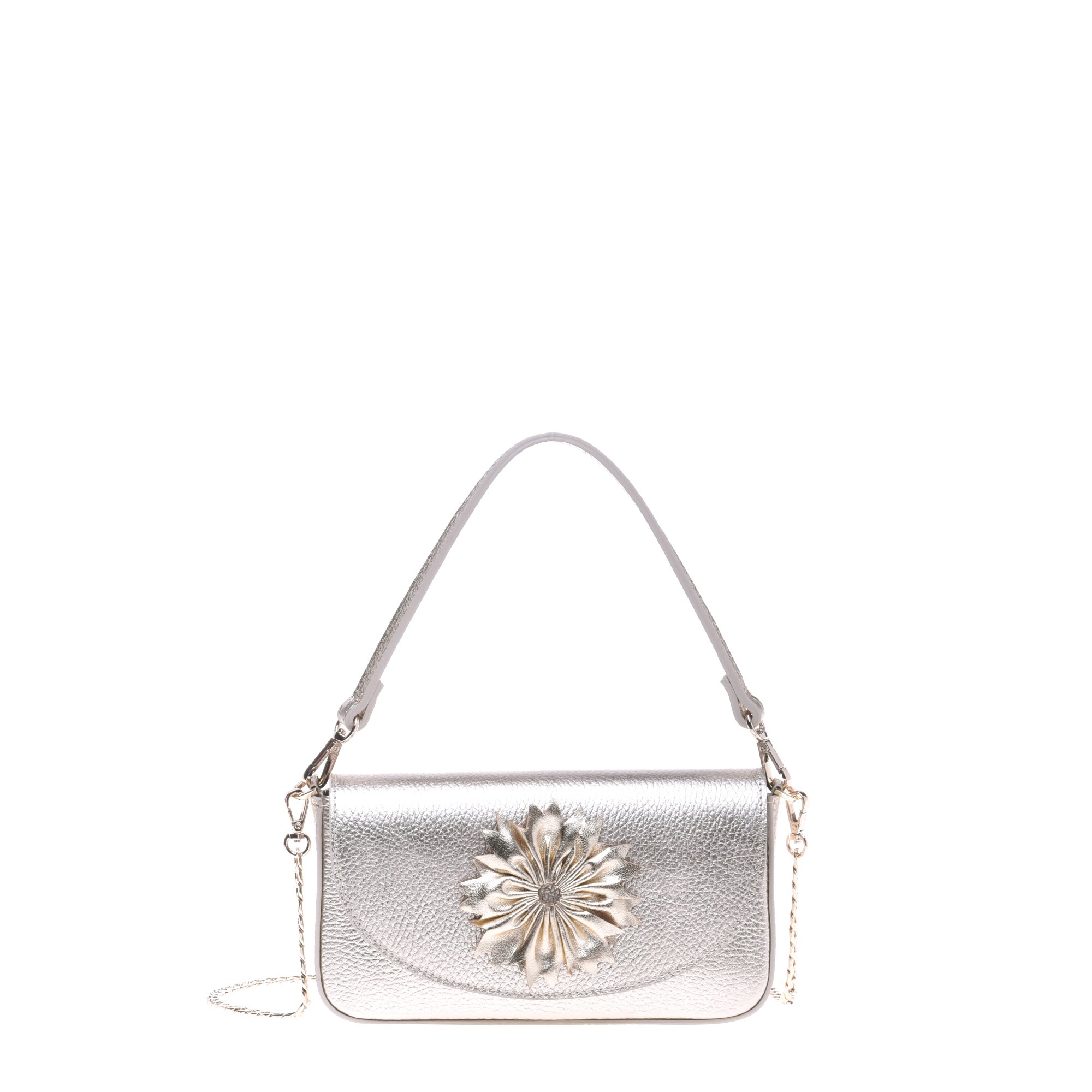 Shoulder bag in light gold laminated tumbled leather image