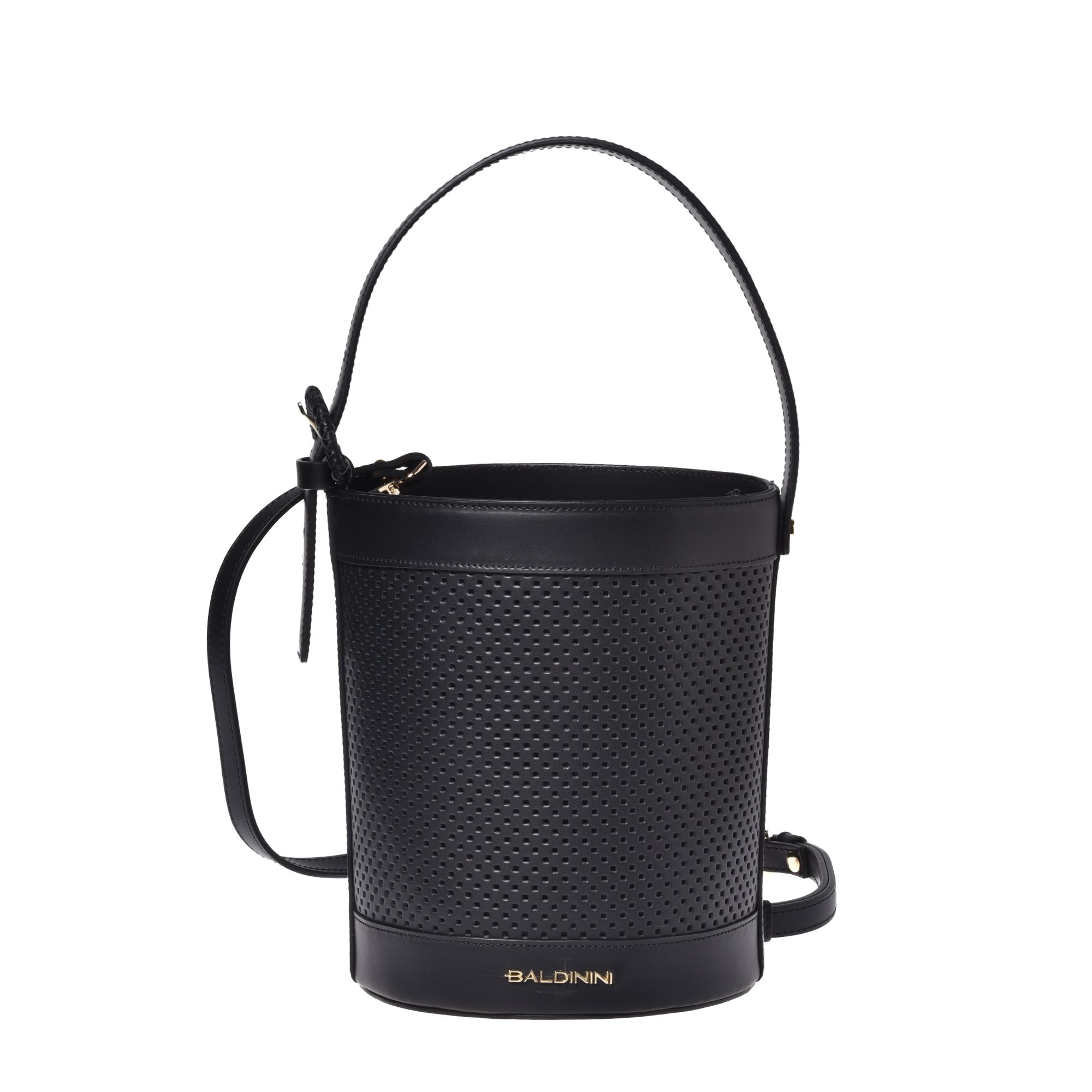 Black perforated leather bucket image