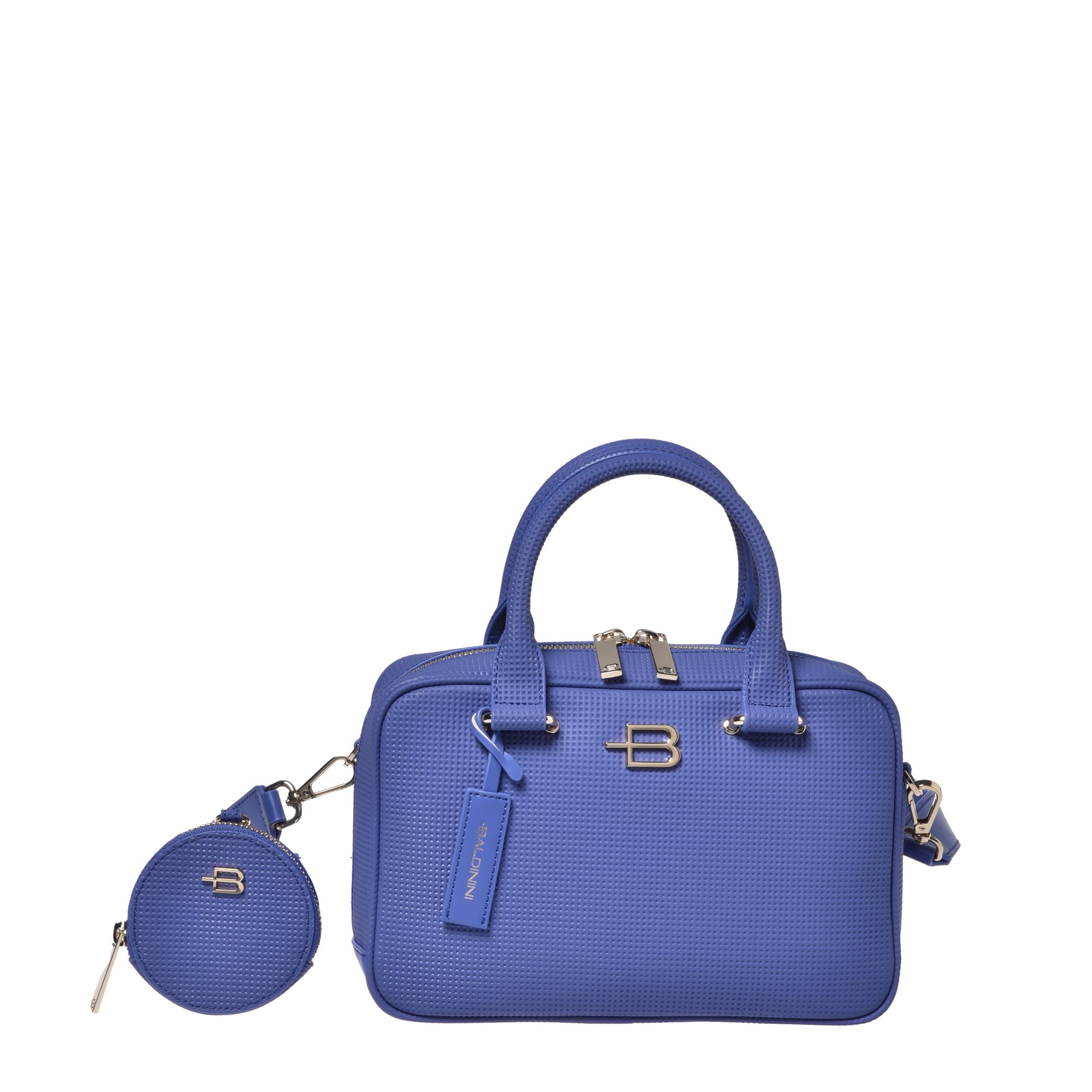 Blue stamped leather handbag with coin purse image