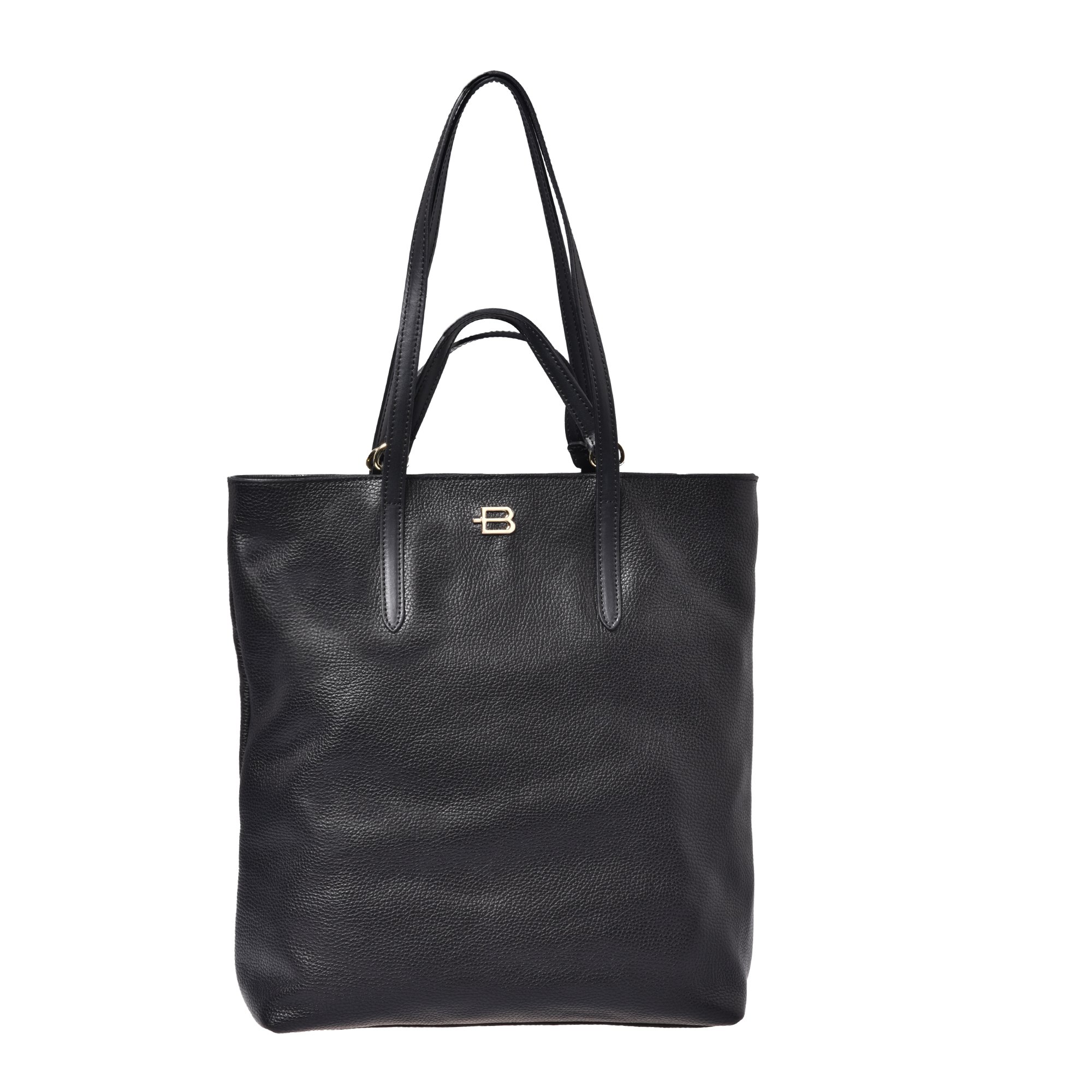 Black tumbled and leather shopping bag image