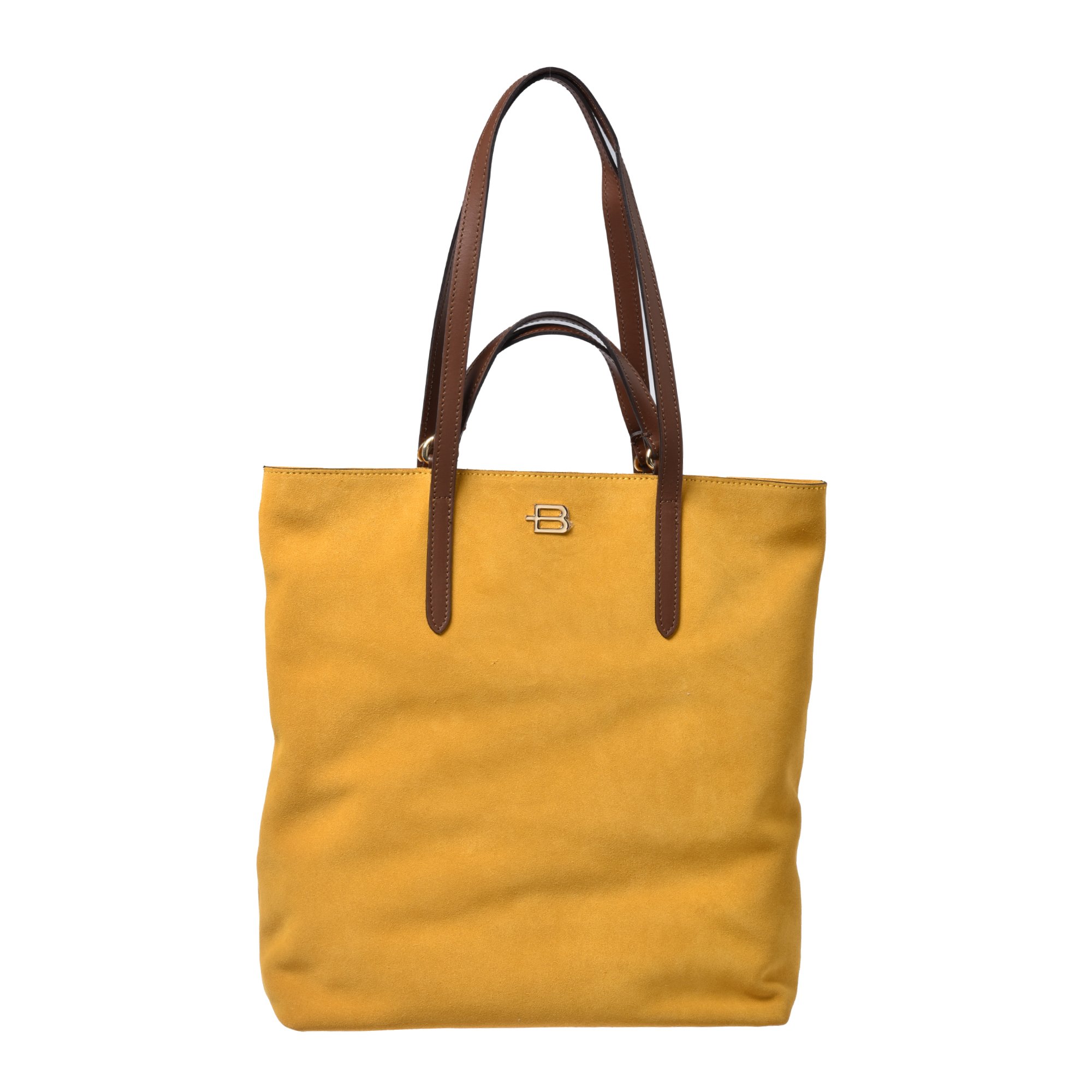 Yellow suede and brown leather shopping bag image