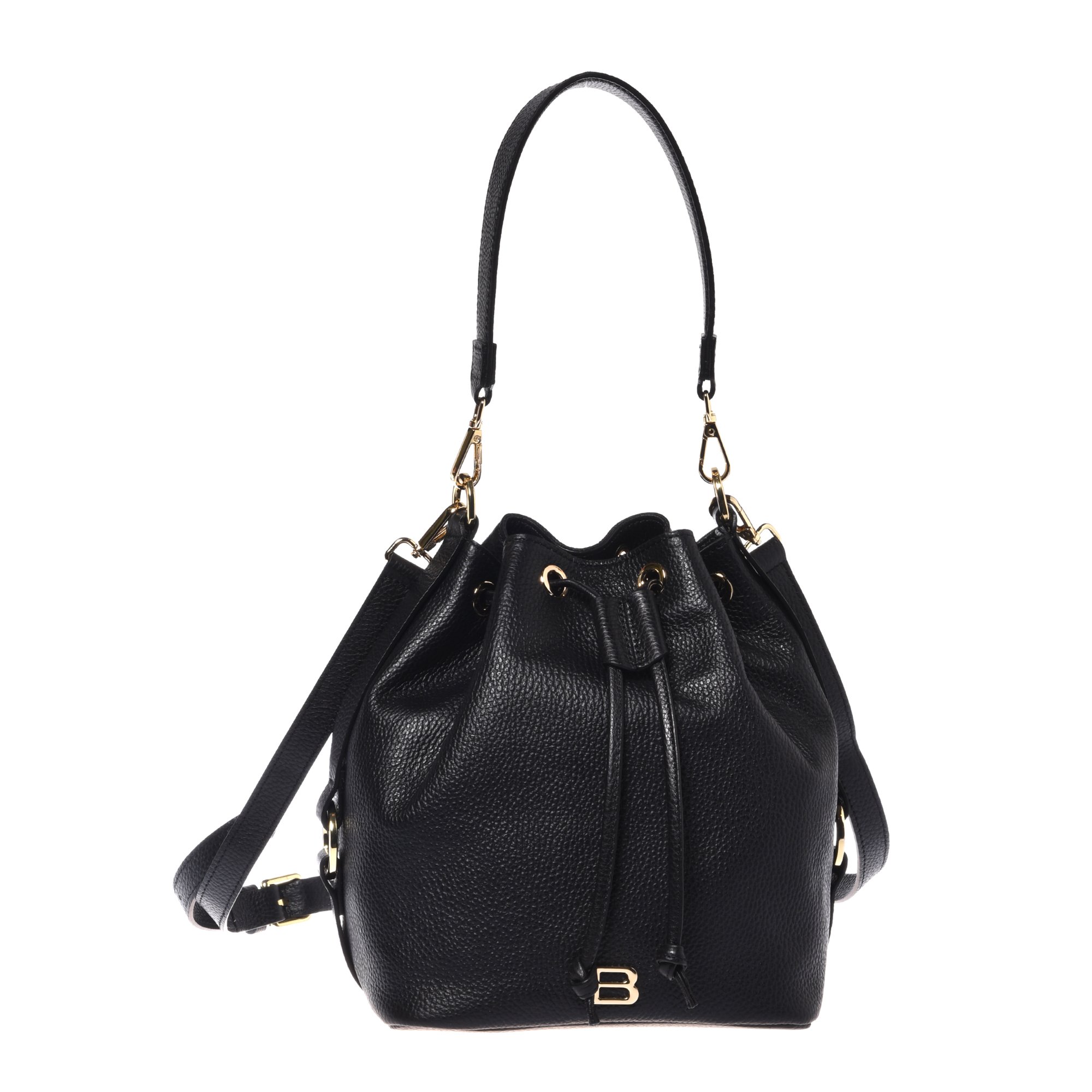 Black tumbled leather bucket bag image