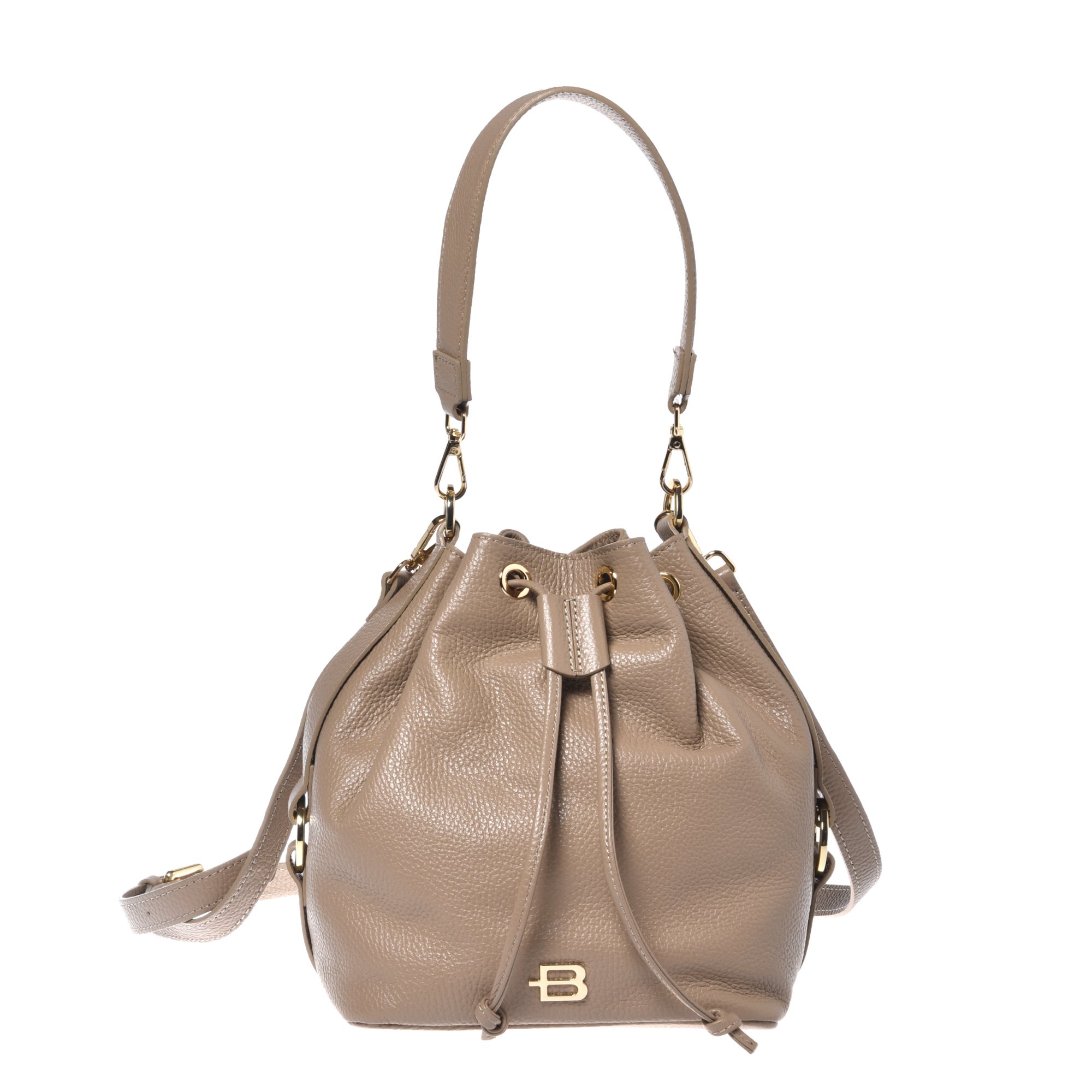 Beige tumbled leather bucket bag image
