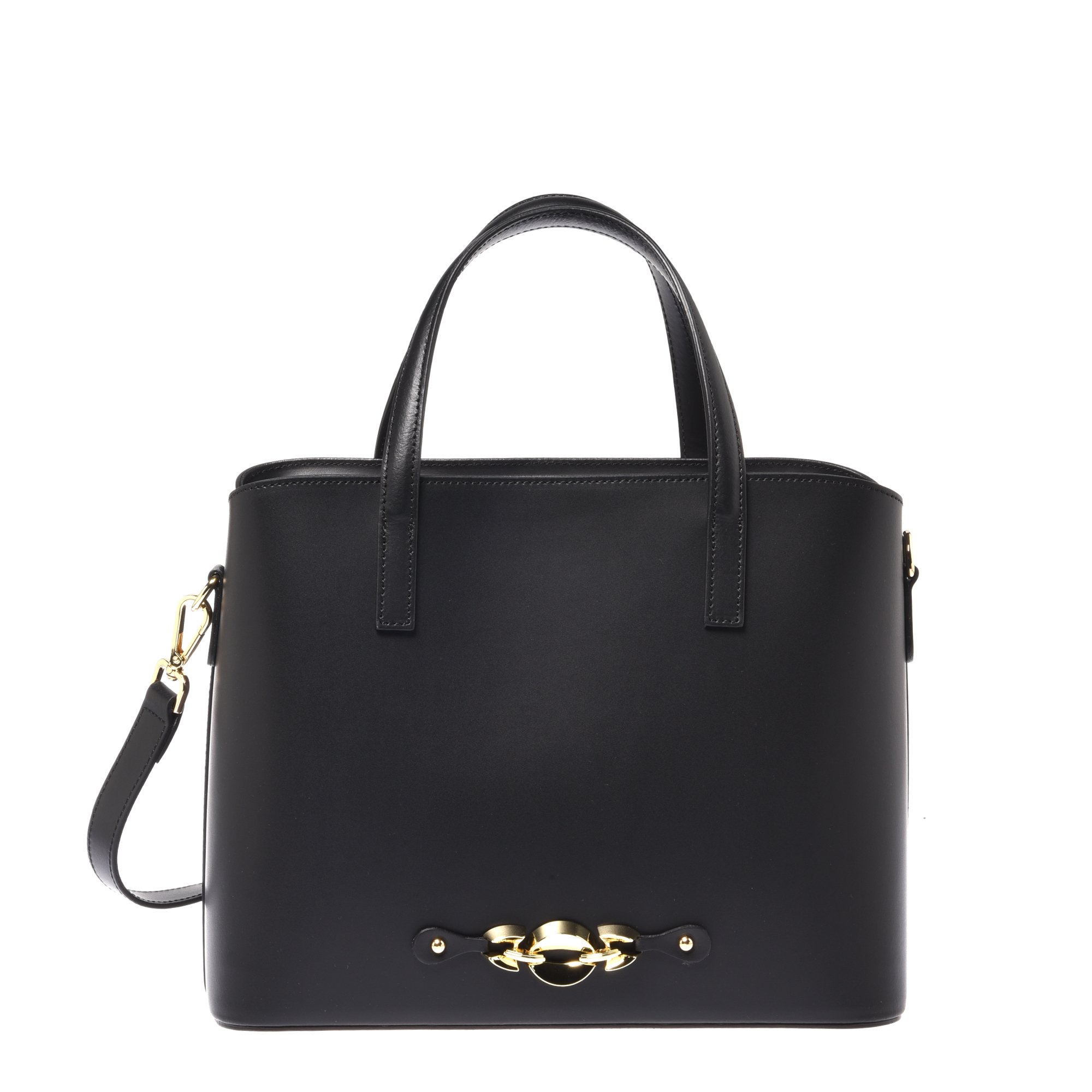 Black leather handbag image