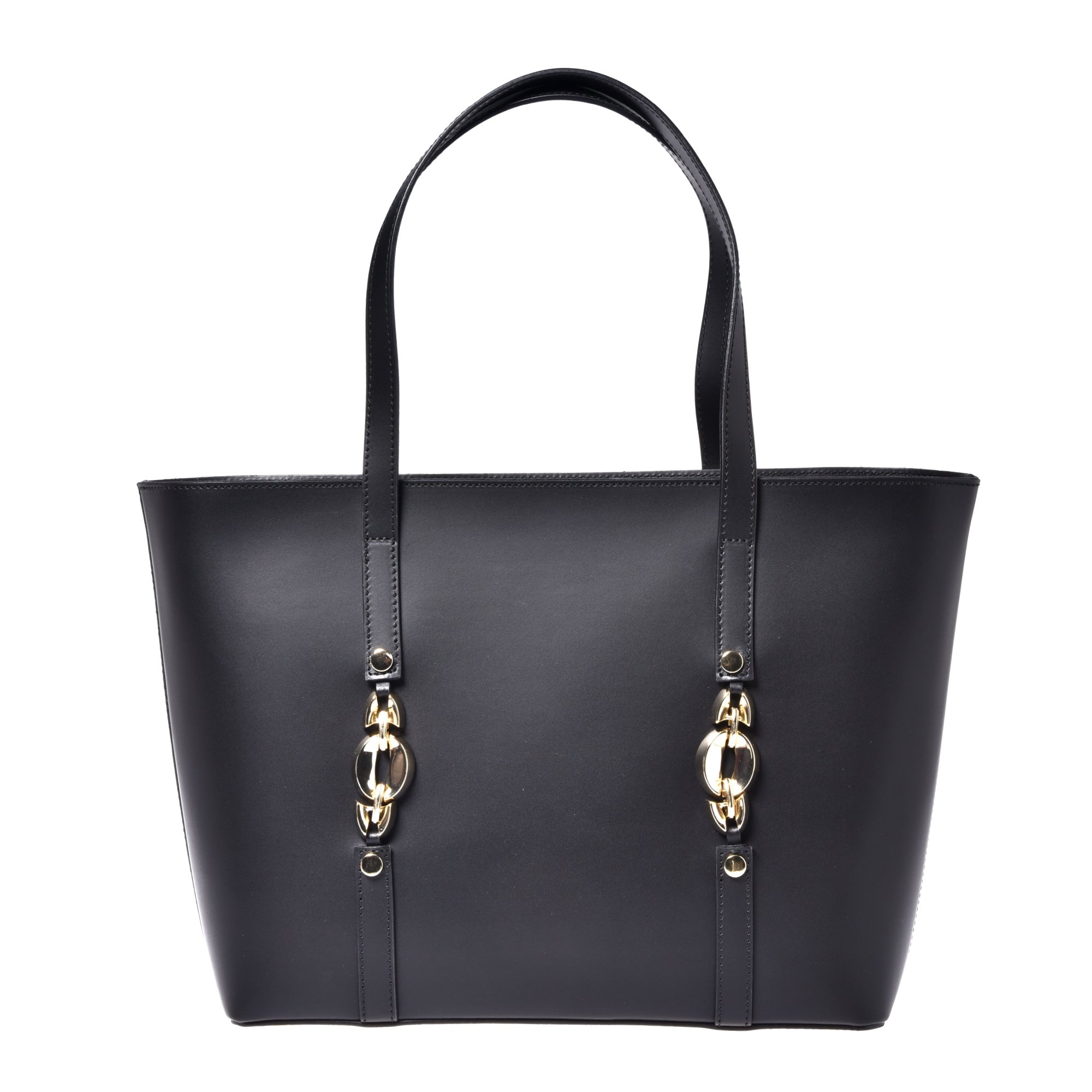 Black leather tote bag image