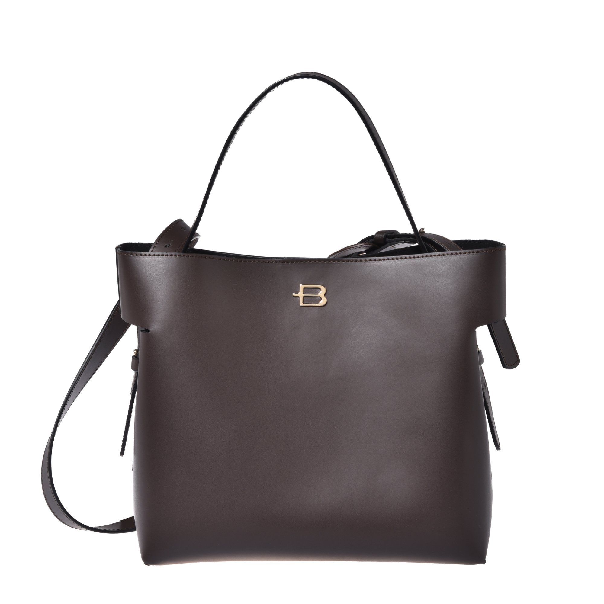 Dark brown leather handbag image