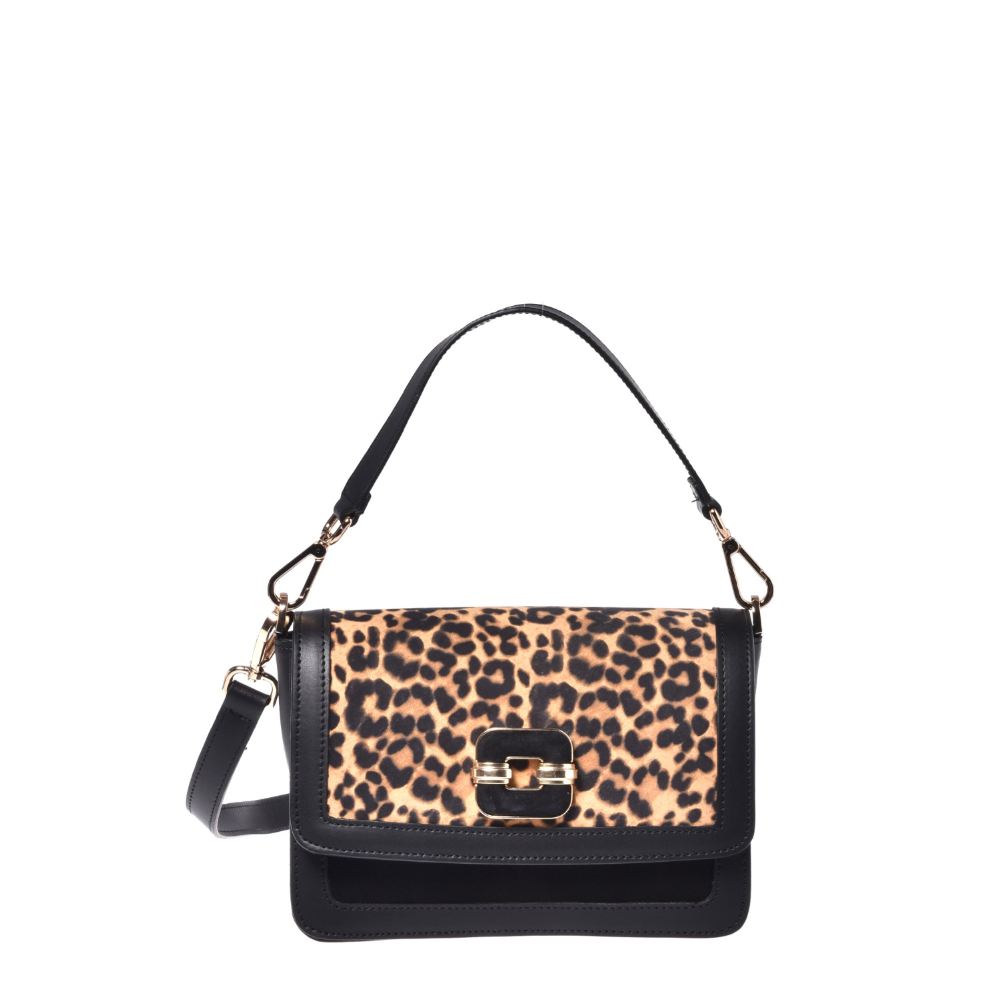 Leopard print leather and suede shoulder bag image
