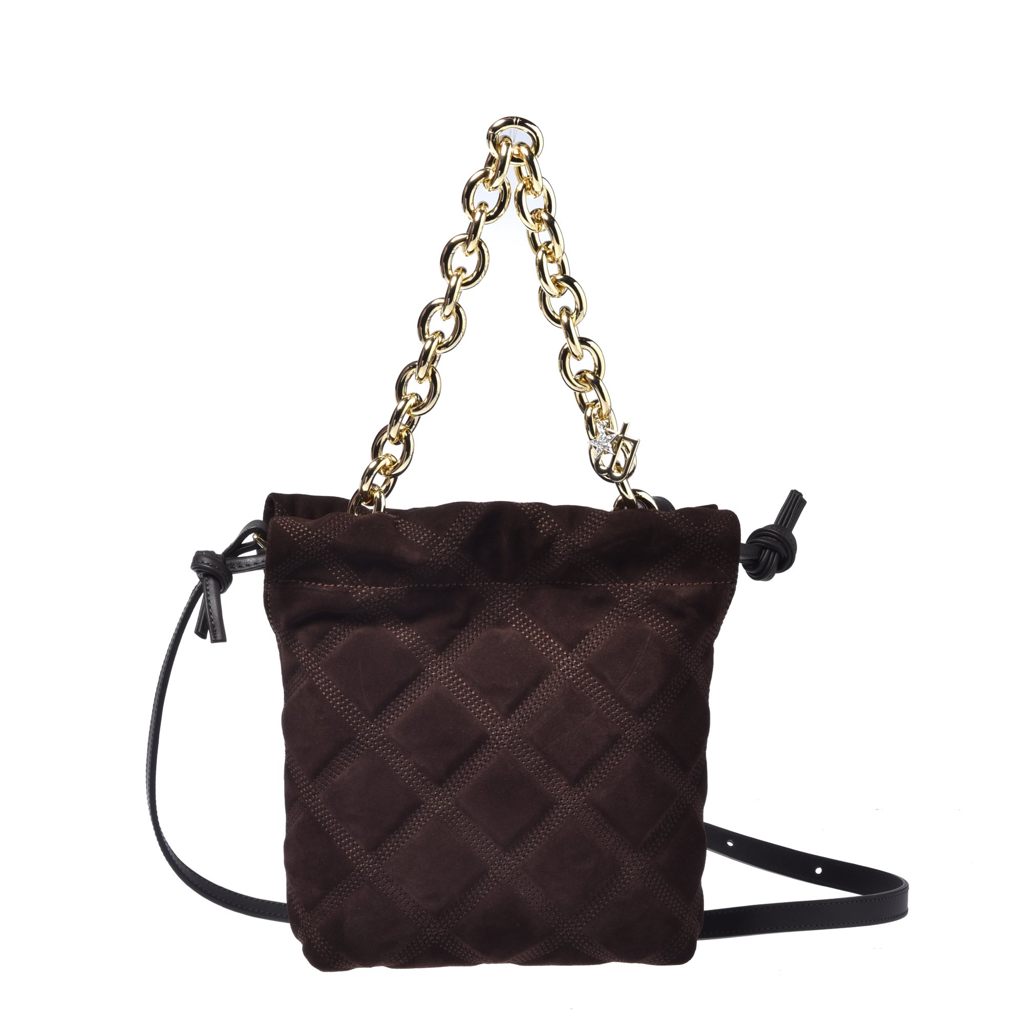 Dark brown quilted suede handbag image