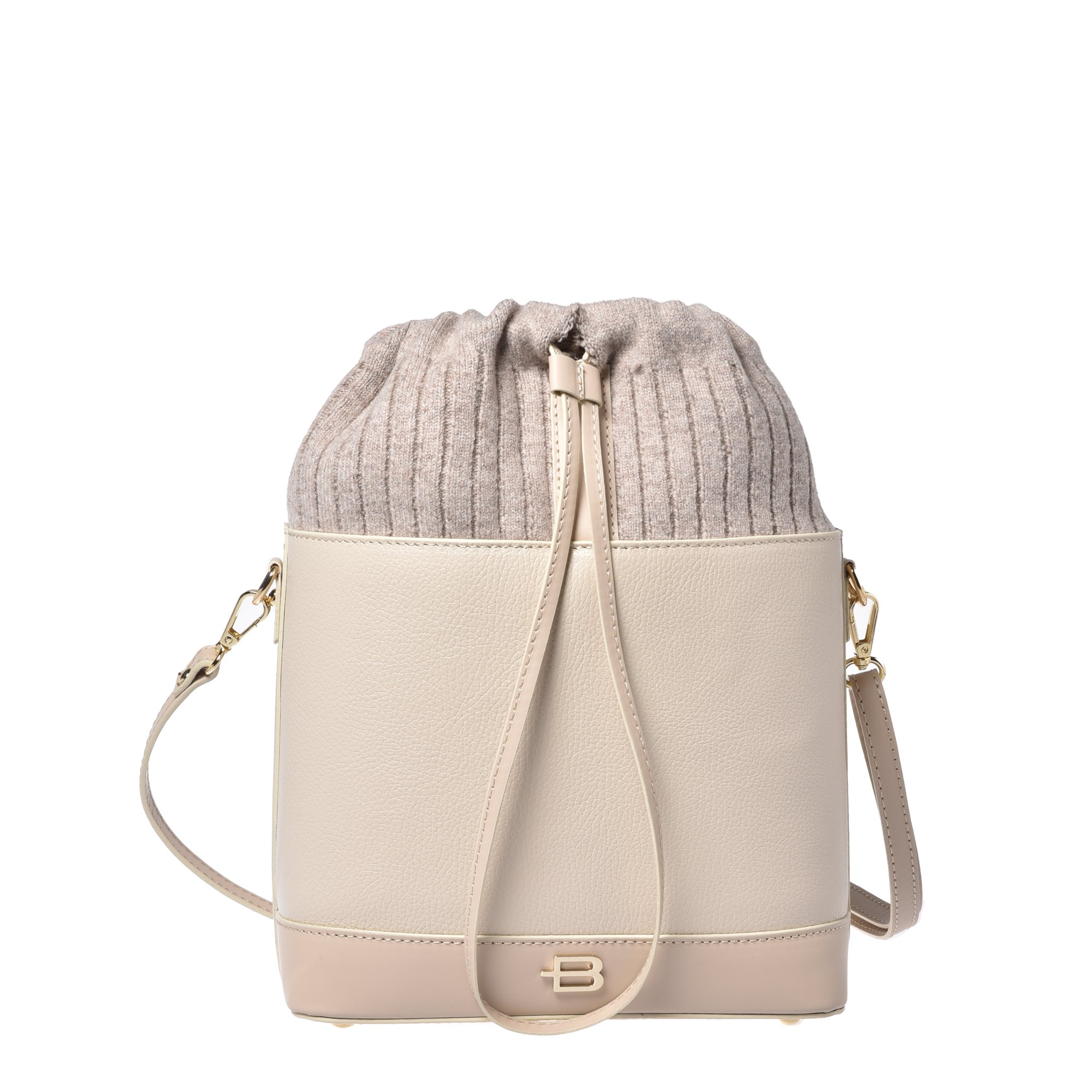 Off-white tumbled leather and knitted fabric crossbody bag image