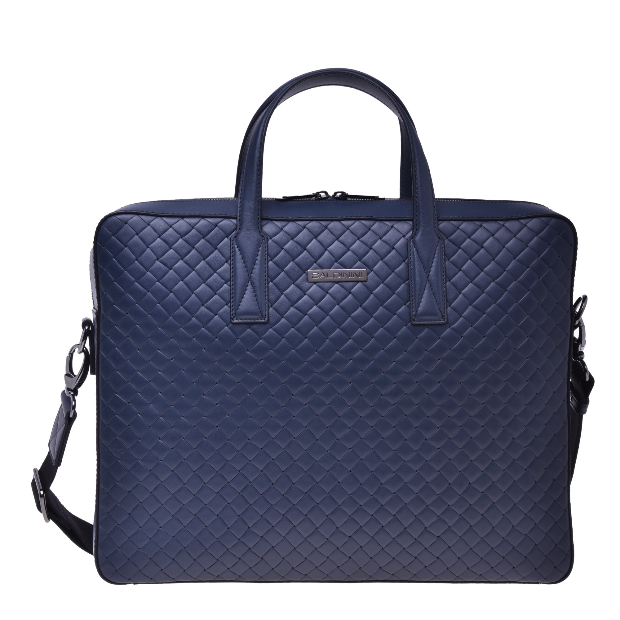 Blue woven-print leather work bag image