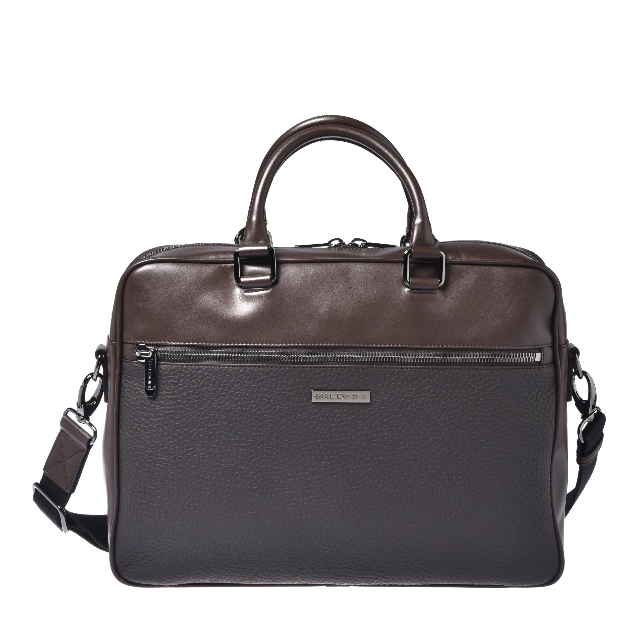 Dark brown leather and tumbled leather work bag image