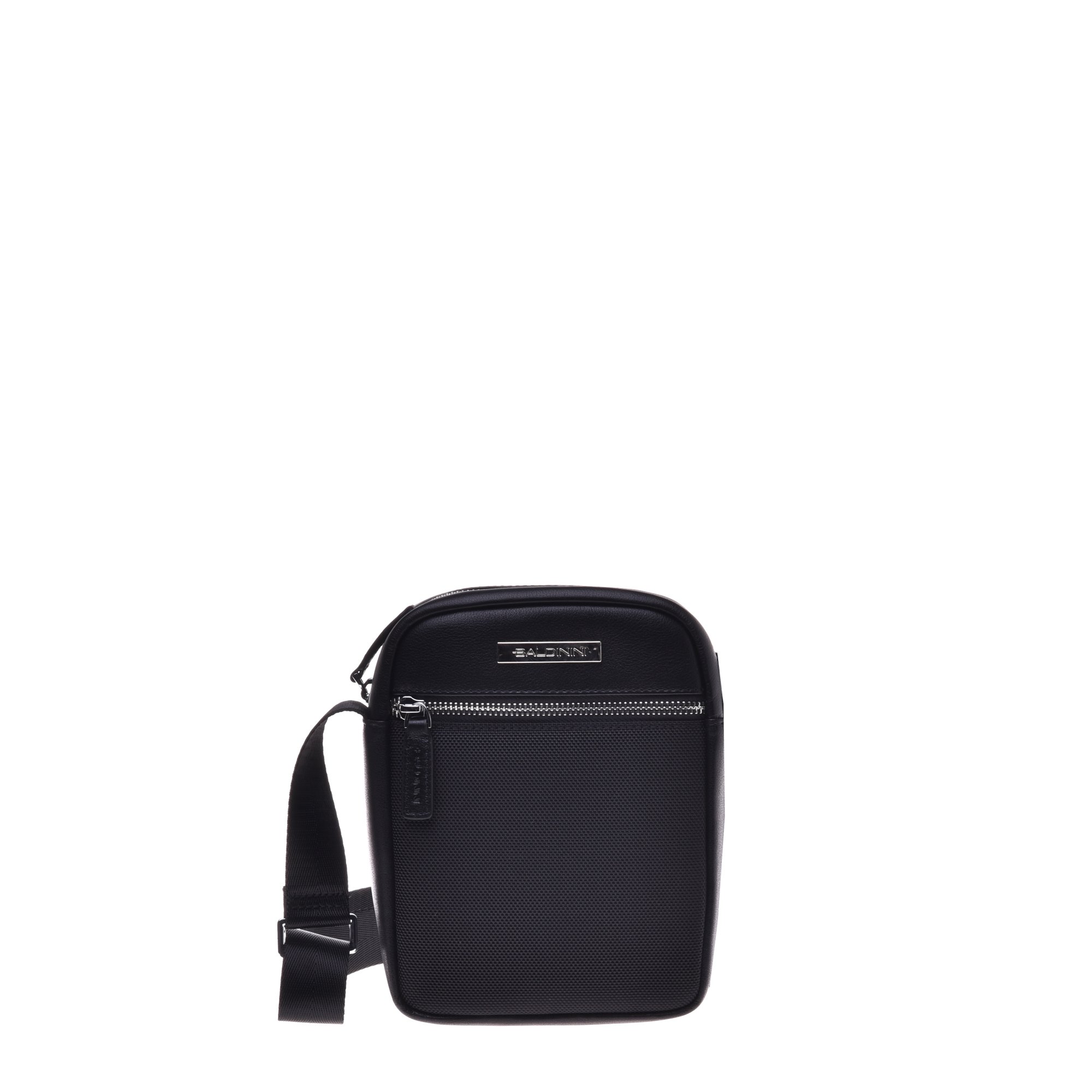 Crossbody bag in black leather and nylon image