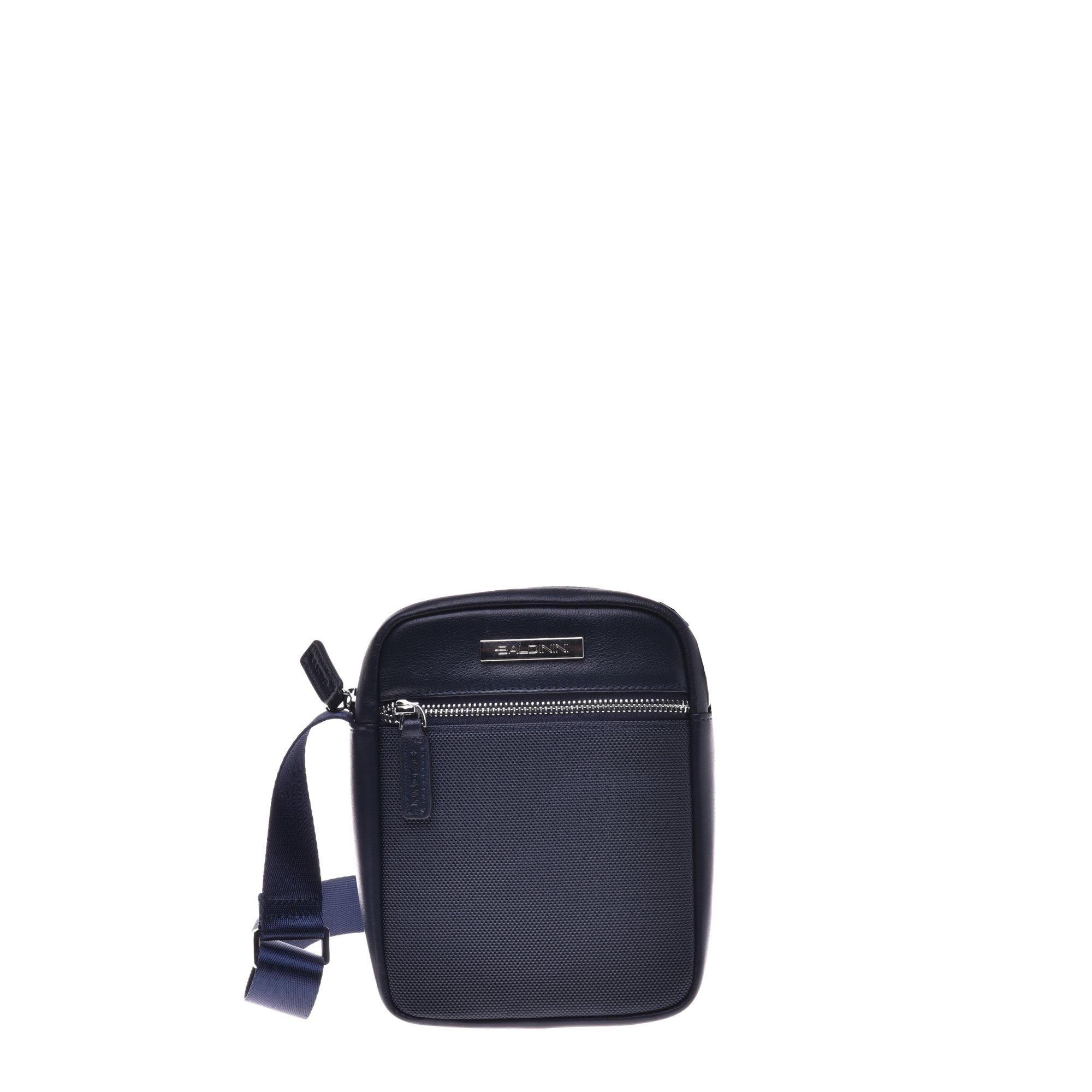 Crossbody bag in blue leather and nylon image