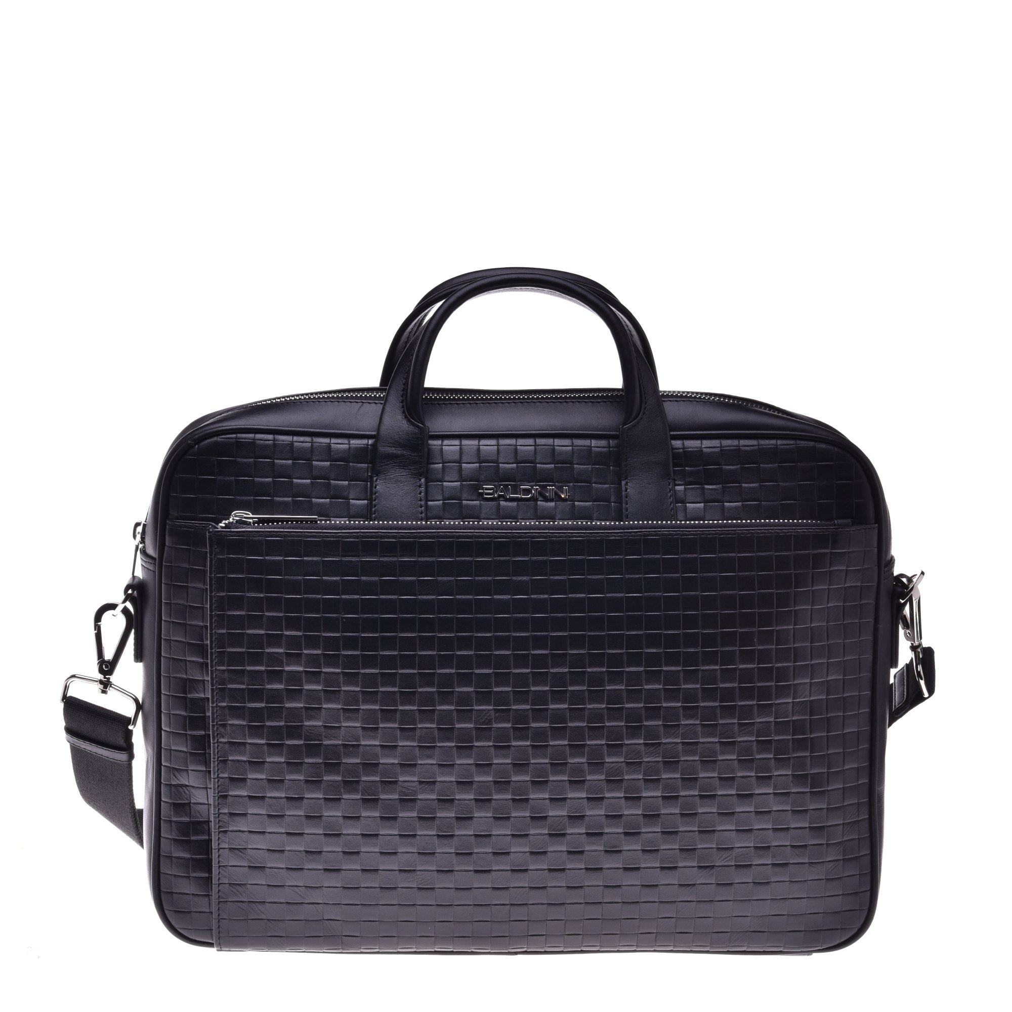 Crossbody bag in black woven print leather image