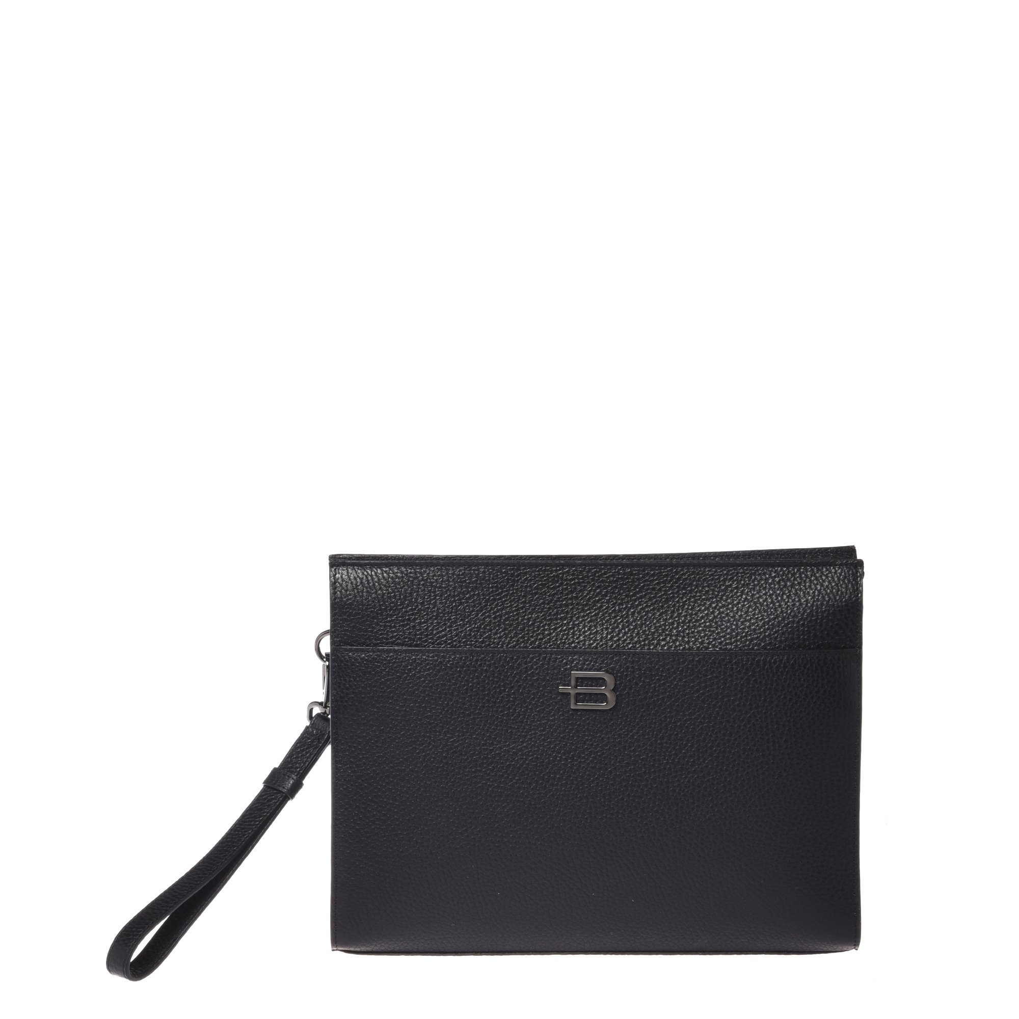 Black grained leather unisex pouch image