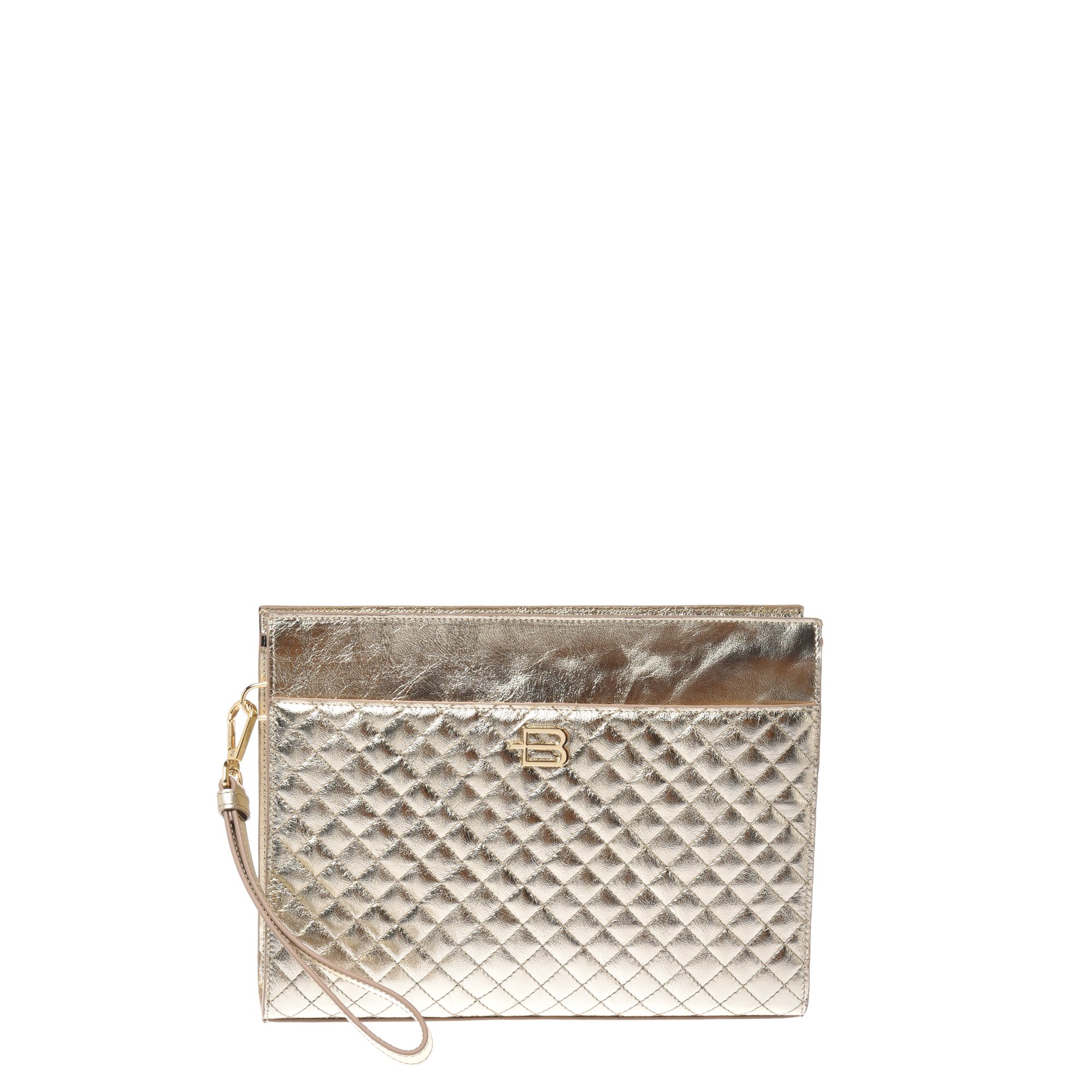 Unisex clutch bag in light gold quilted laminated leather image