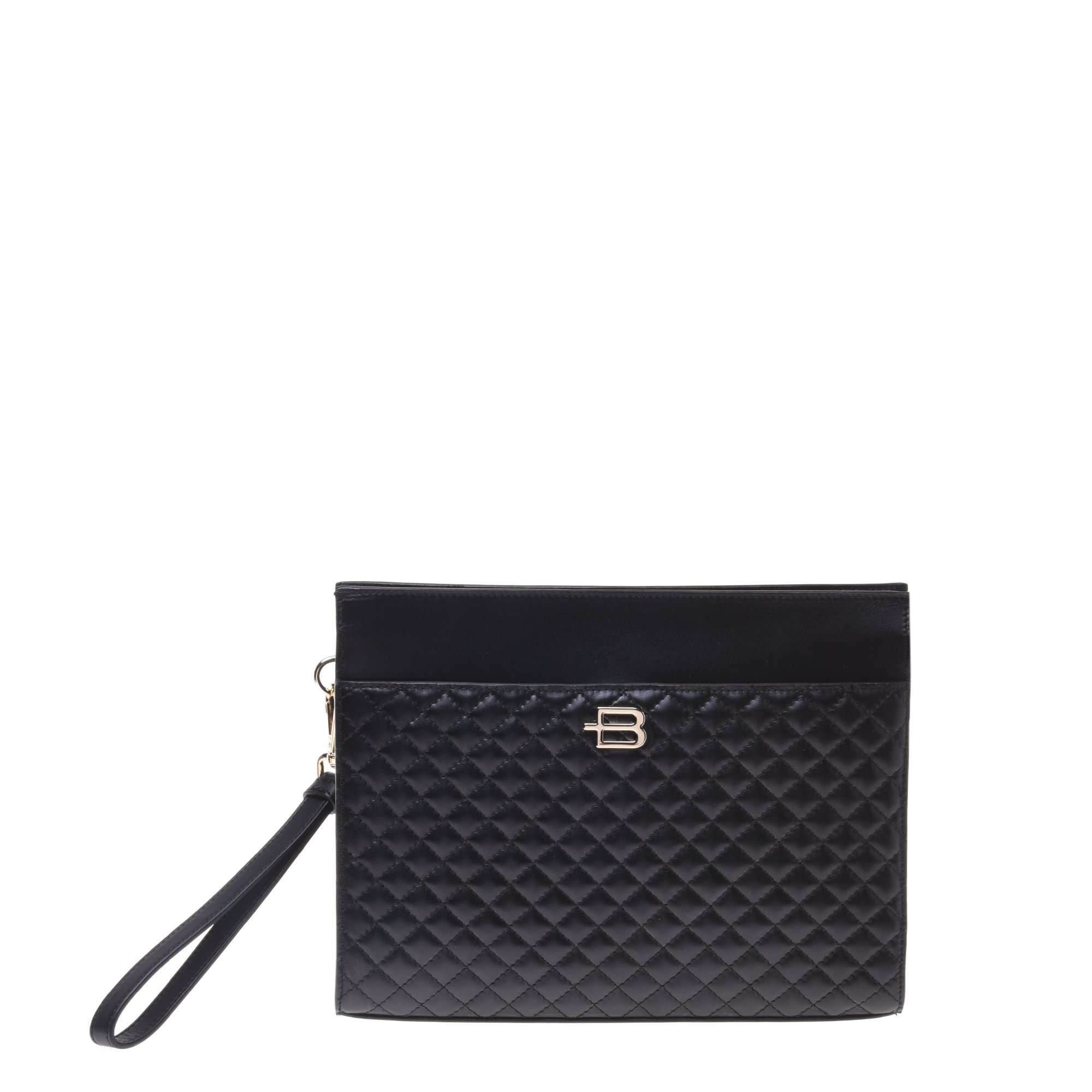 Unisex black quilted leather clutch image