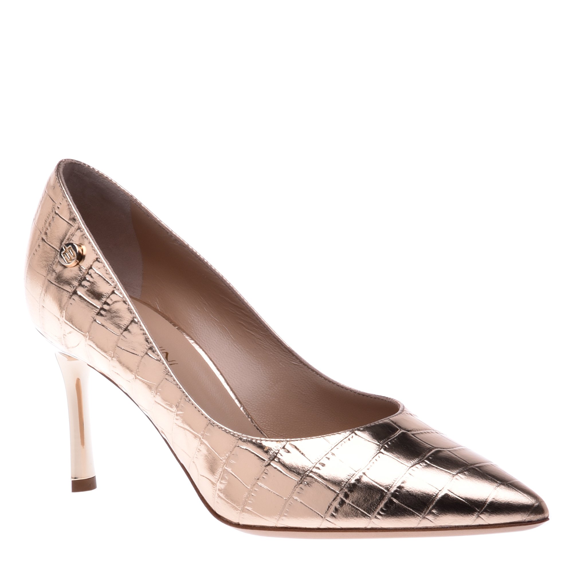 Court shoe in platinum with crocodile print image