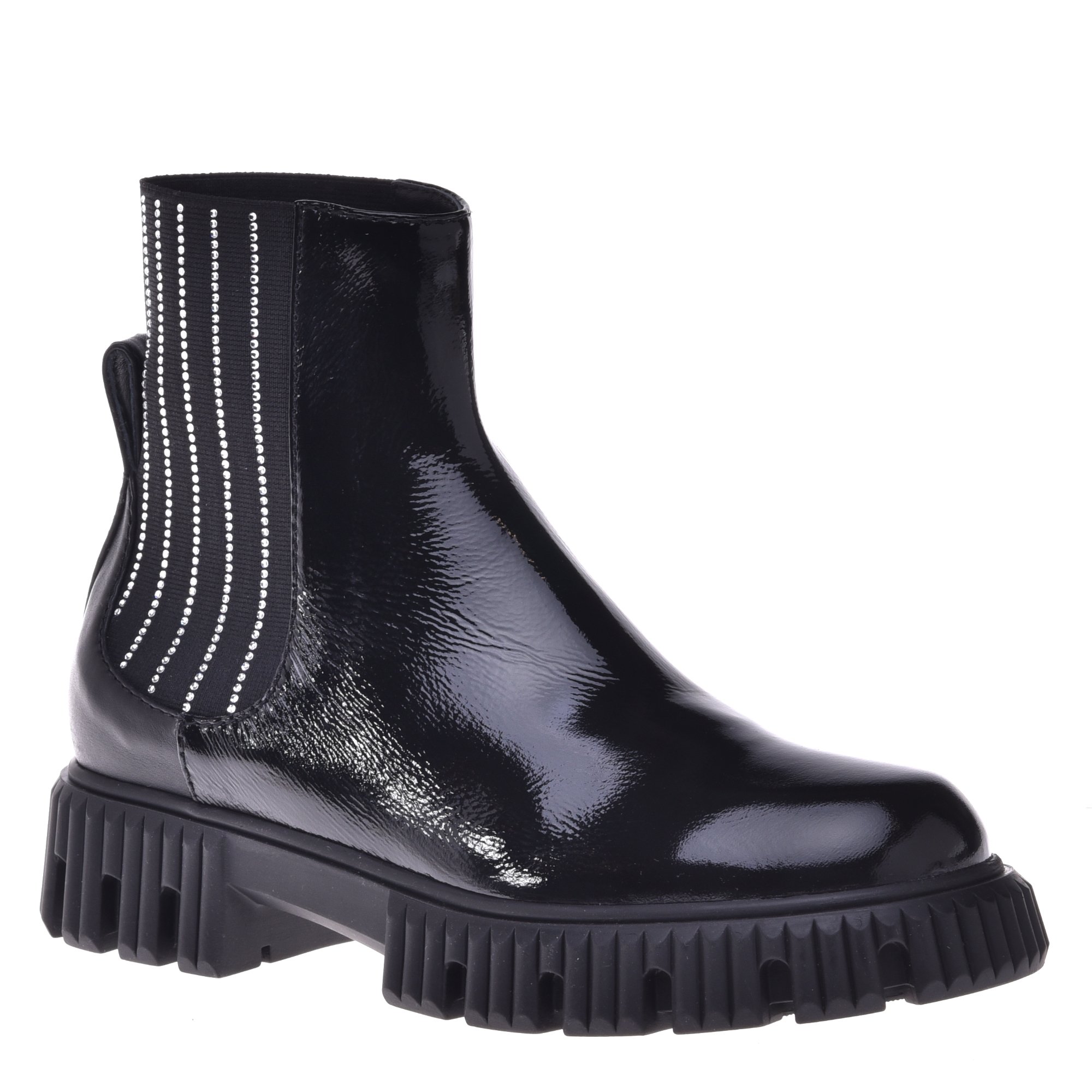 Black ankle boots in naplak and elastic with rhinestones image