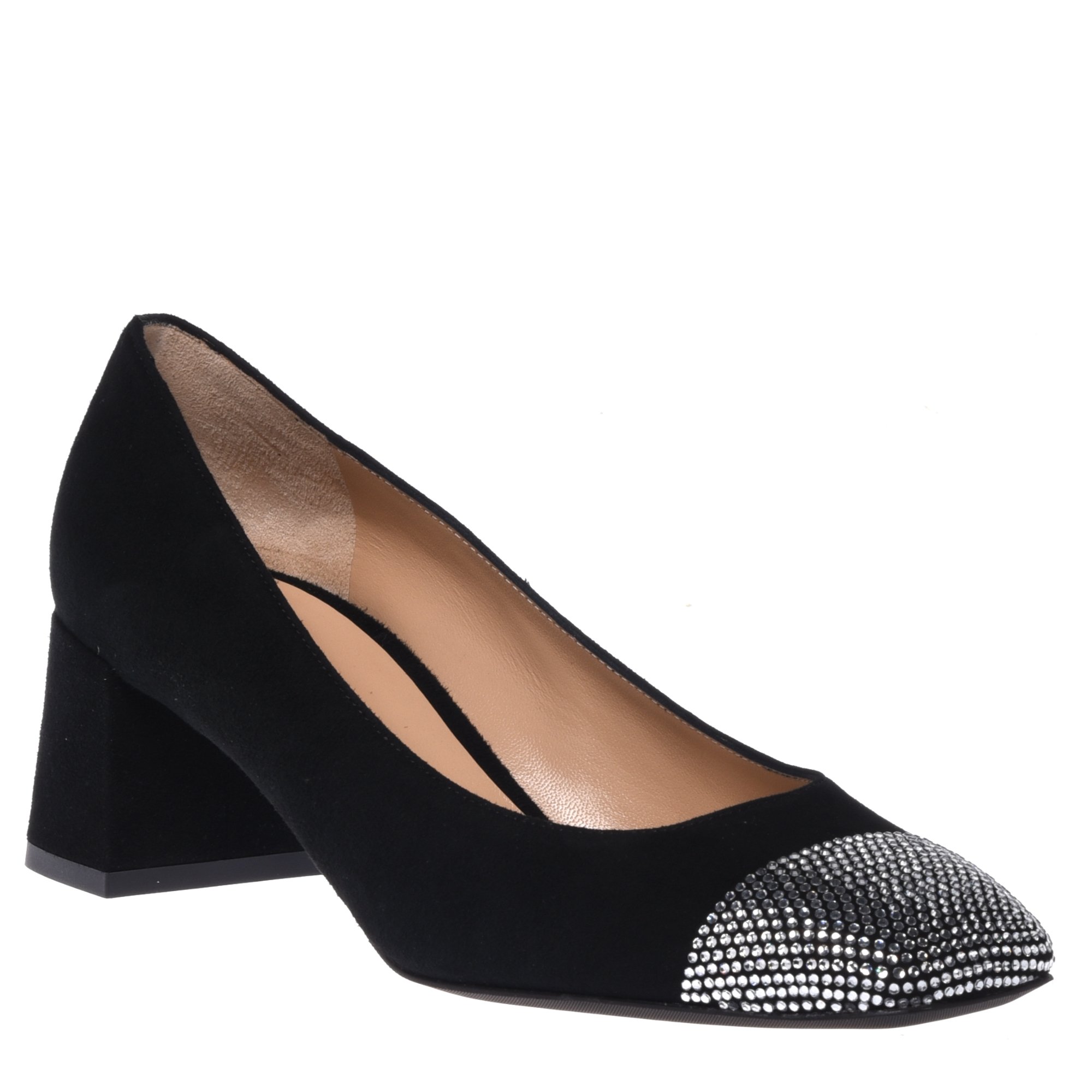 Court shoes in black suede with rhinestones image
