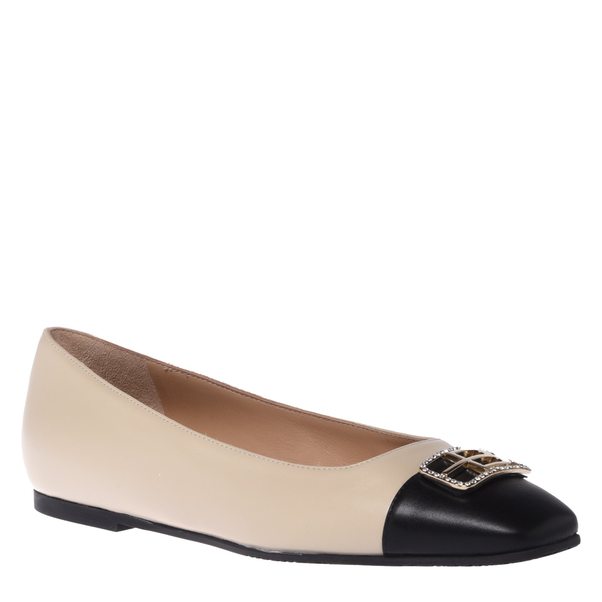 Ballerina pump in black and vanilla leather image