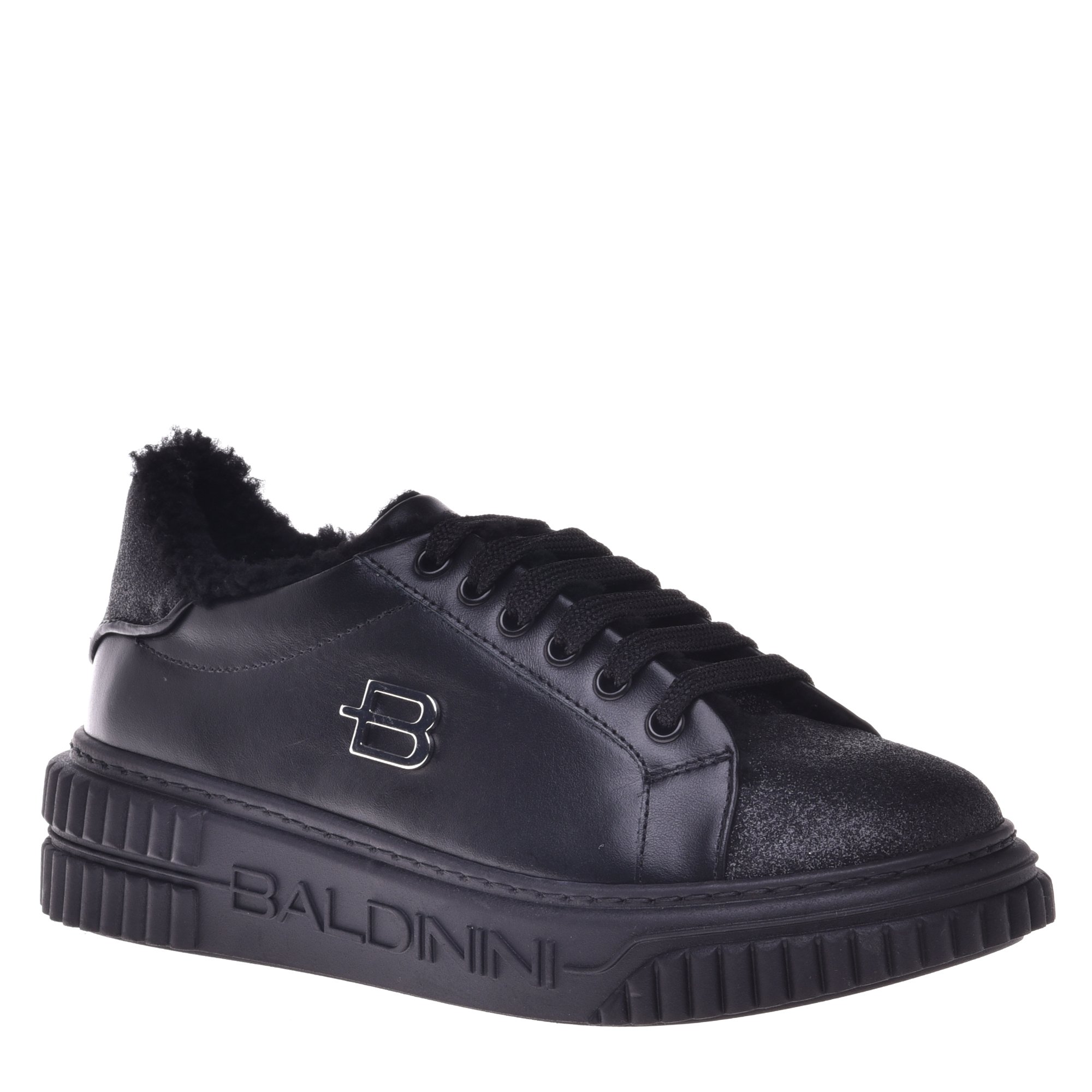 Trainers in black leather with glitter image