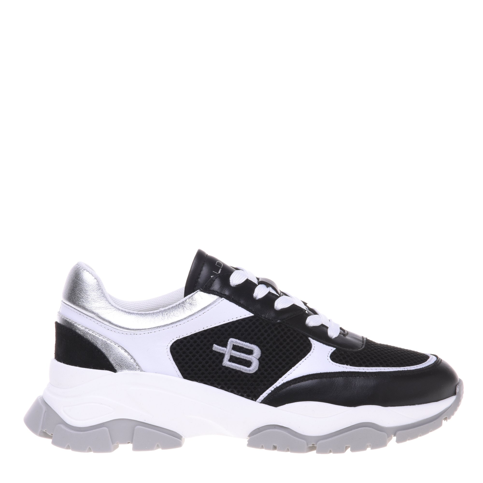 Black leather and fabric trainer image