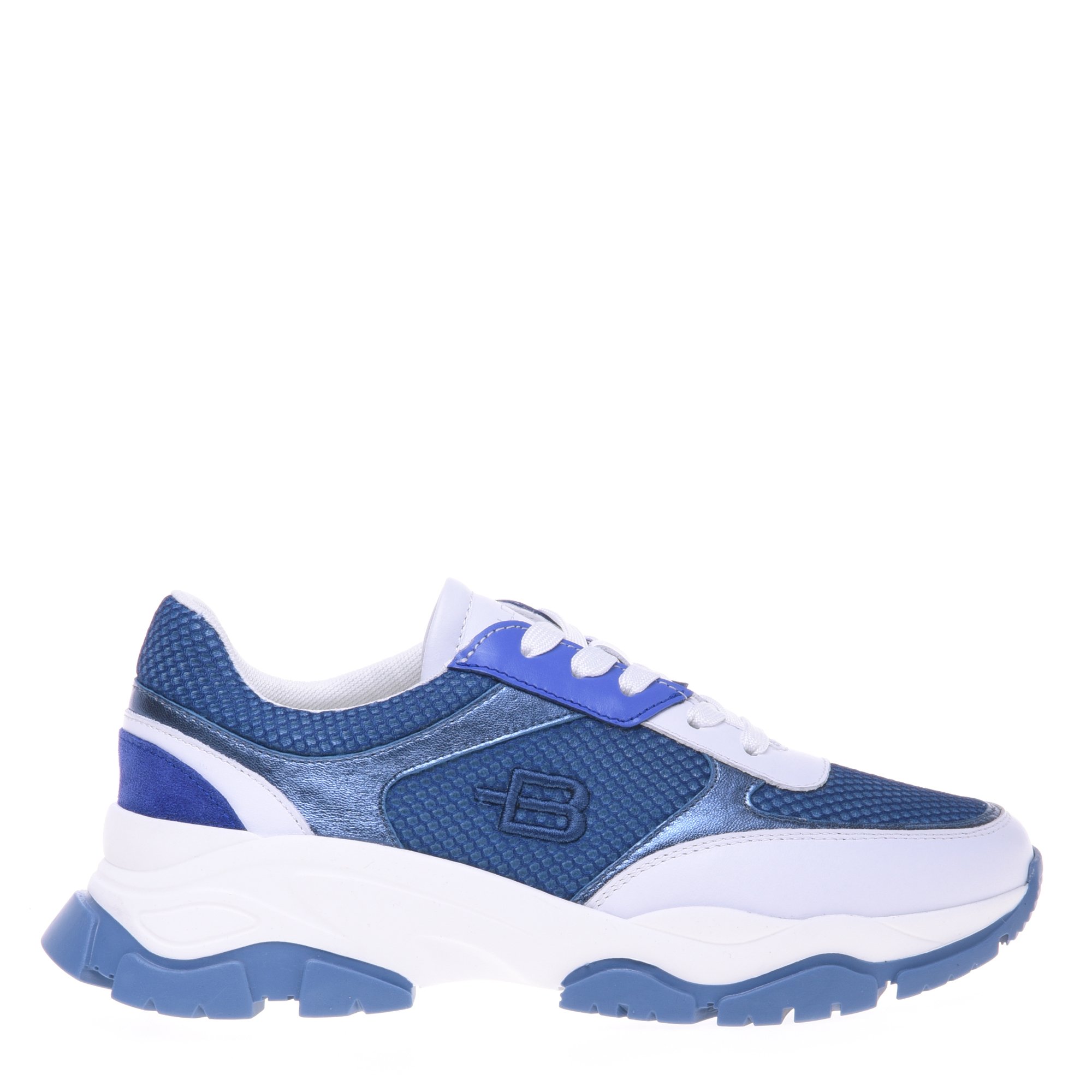 Pale blue leather and suede leather trainer image
