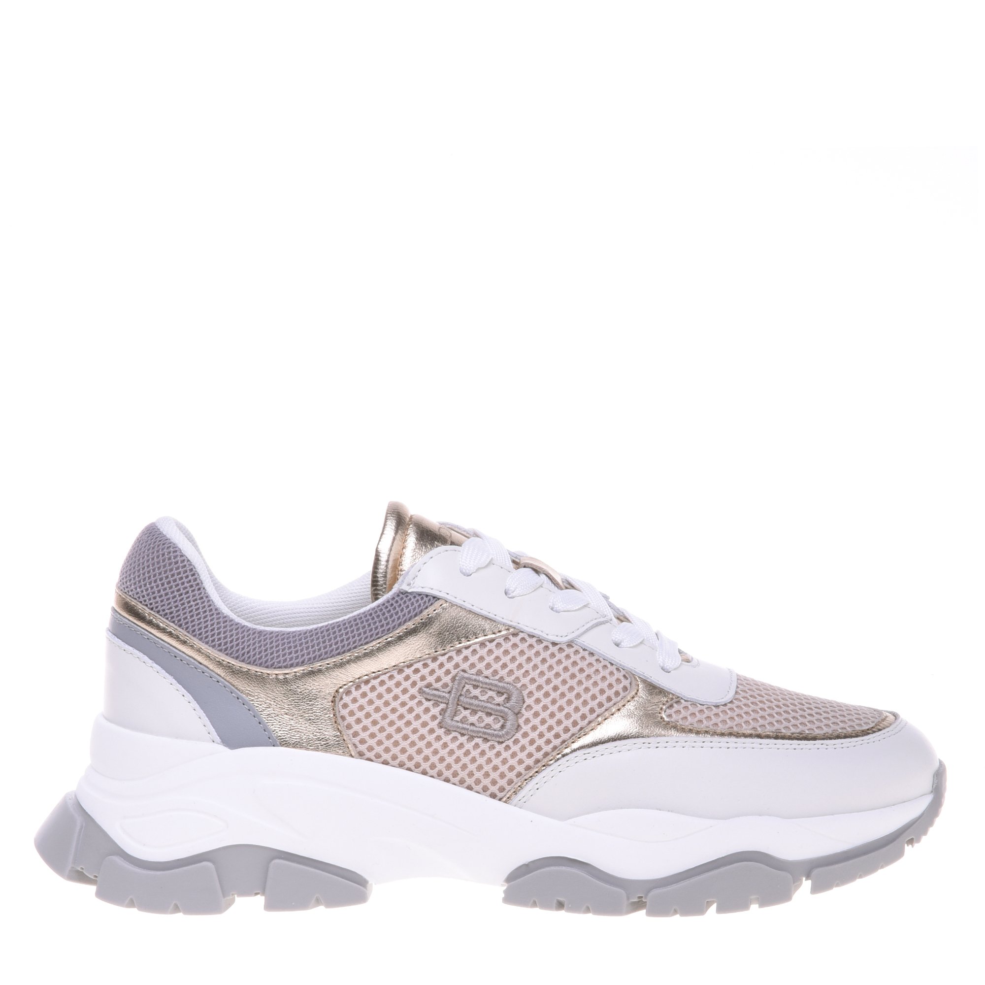 Beige leather and suede leather trainer image