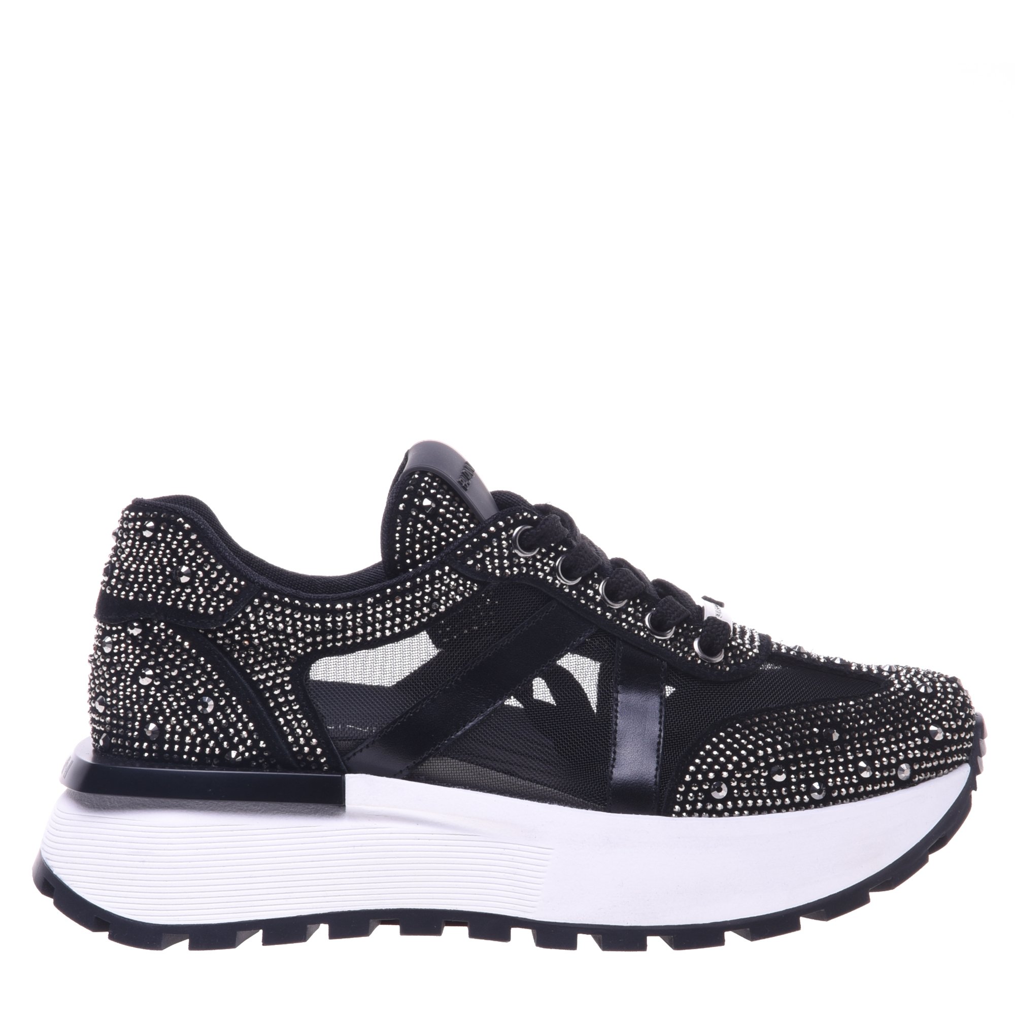 Black rhinestone and mesh suede trainer image
